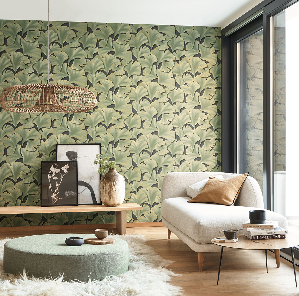 Papier peint Feuille Gingko Biloba vert et doré - Gingko de Casadéco | AMB Réf. GINK86247318