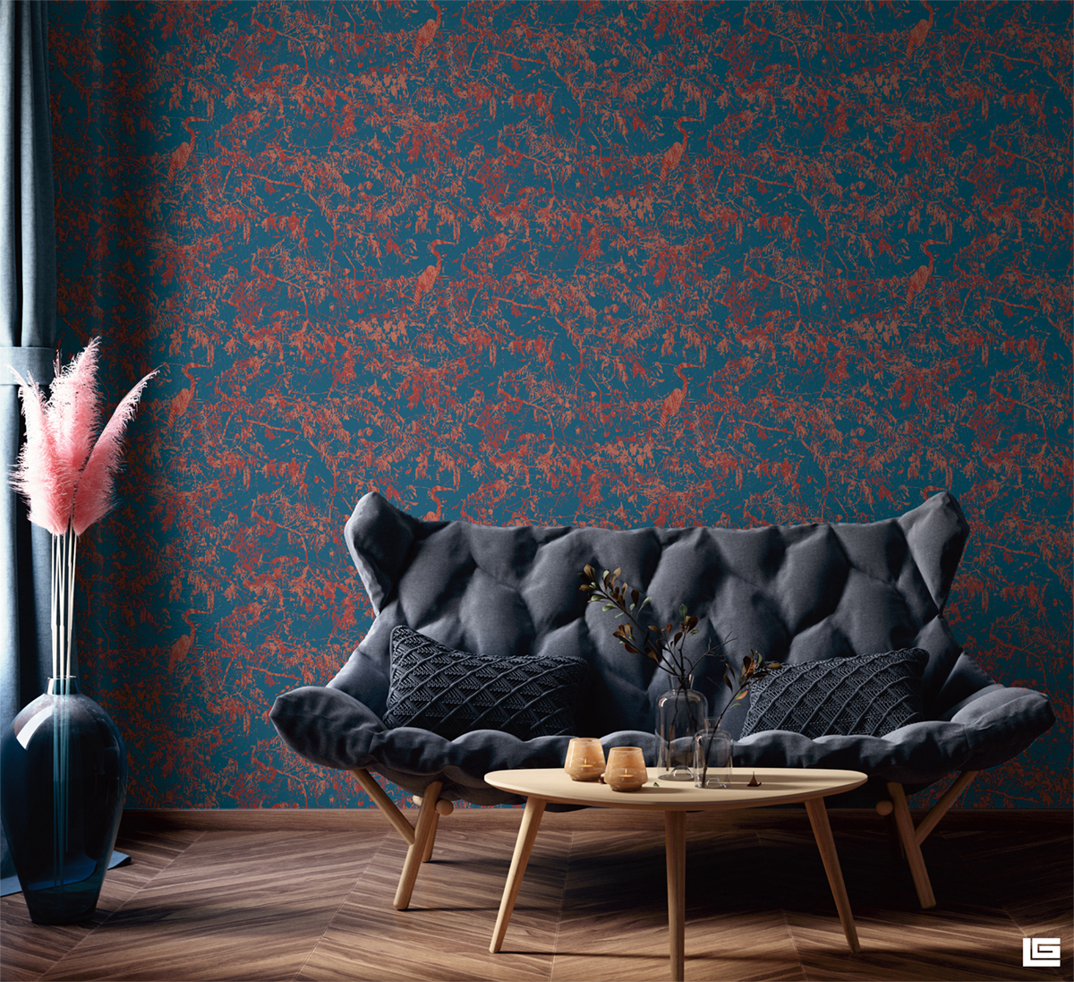 Papier peint Héron Abstrait rouge bleu - Guy Laroche de Lutèce | Réf. LTC-51246210