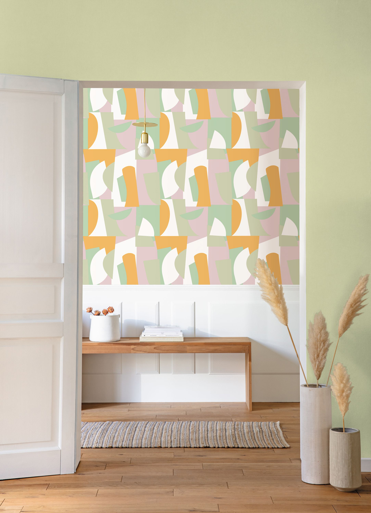 Papier peint Graphique Figures vert mauve - Outlines de Casélio | Réf. OTLS105017500