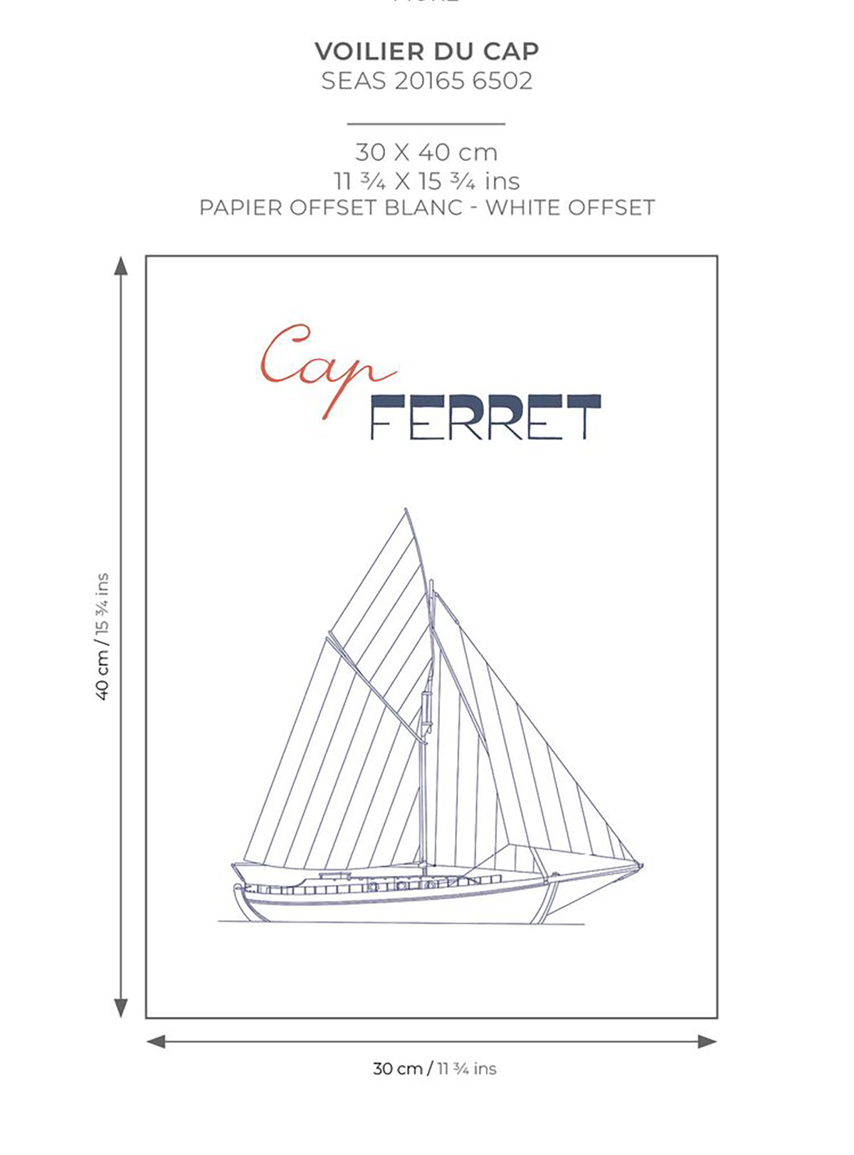 Affiche Voilier du Cap Ferret 30x40 bleu marine - Seaside de Casadéco AMB7 | Réf. SEAS201656502