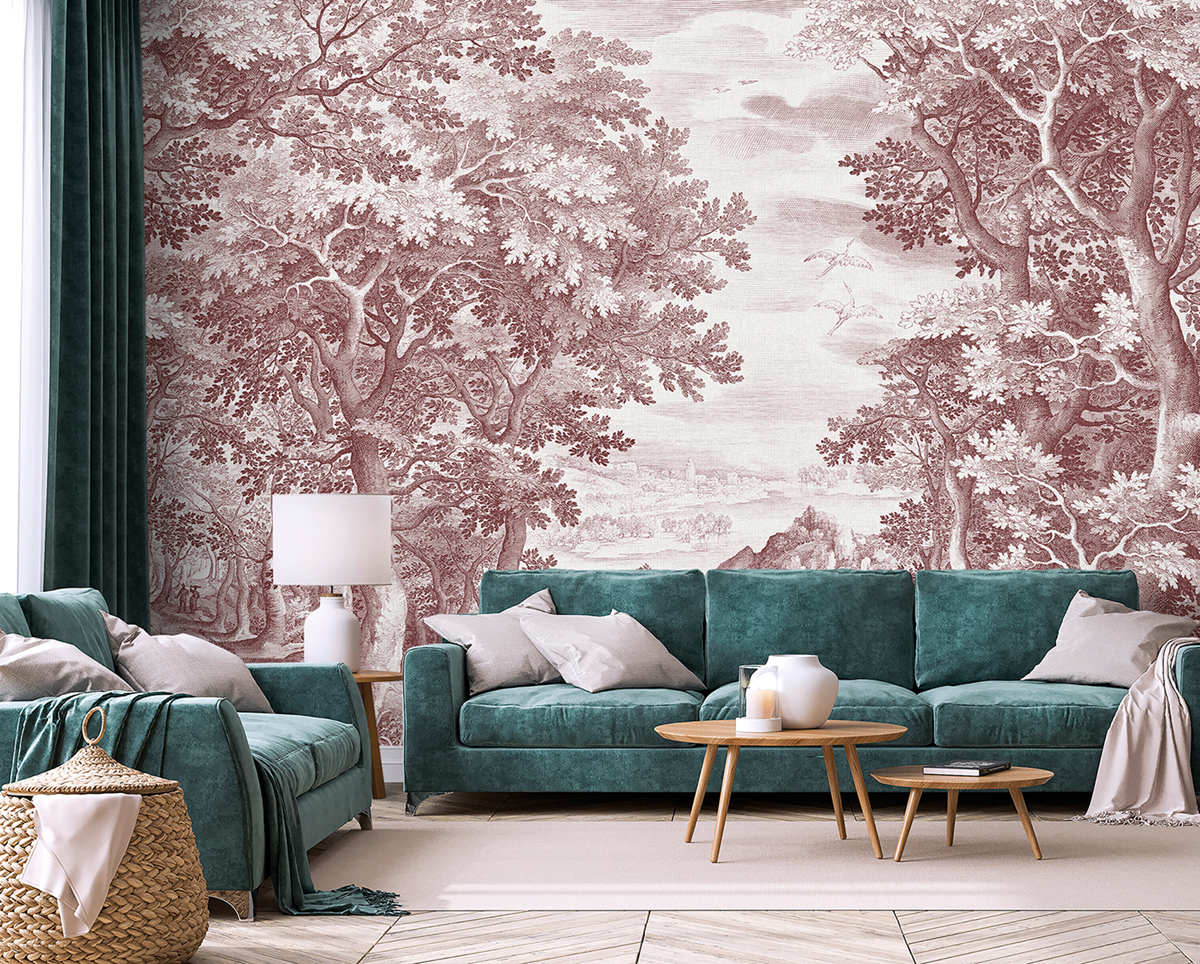 Papier peint panoramique Paysage Vintage Lorelei bordeaux - Panorama 2 de Lutèce | Réf. LTC-PAN1613C