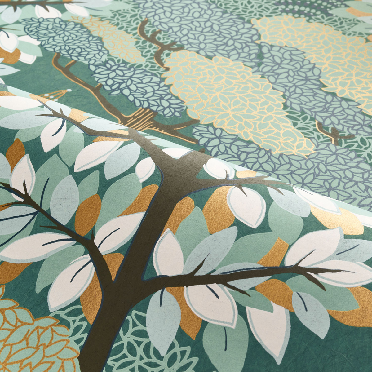 Papier peint Forêt Marakanda émeraude doré - Nuit d'Orient de Casamance AMBV | Réf. CAS-75380610