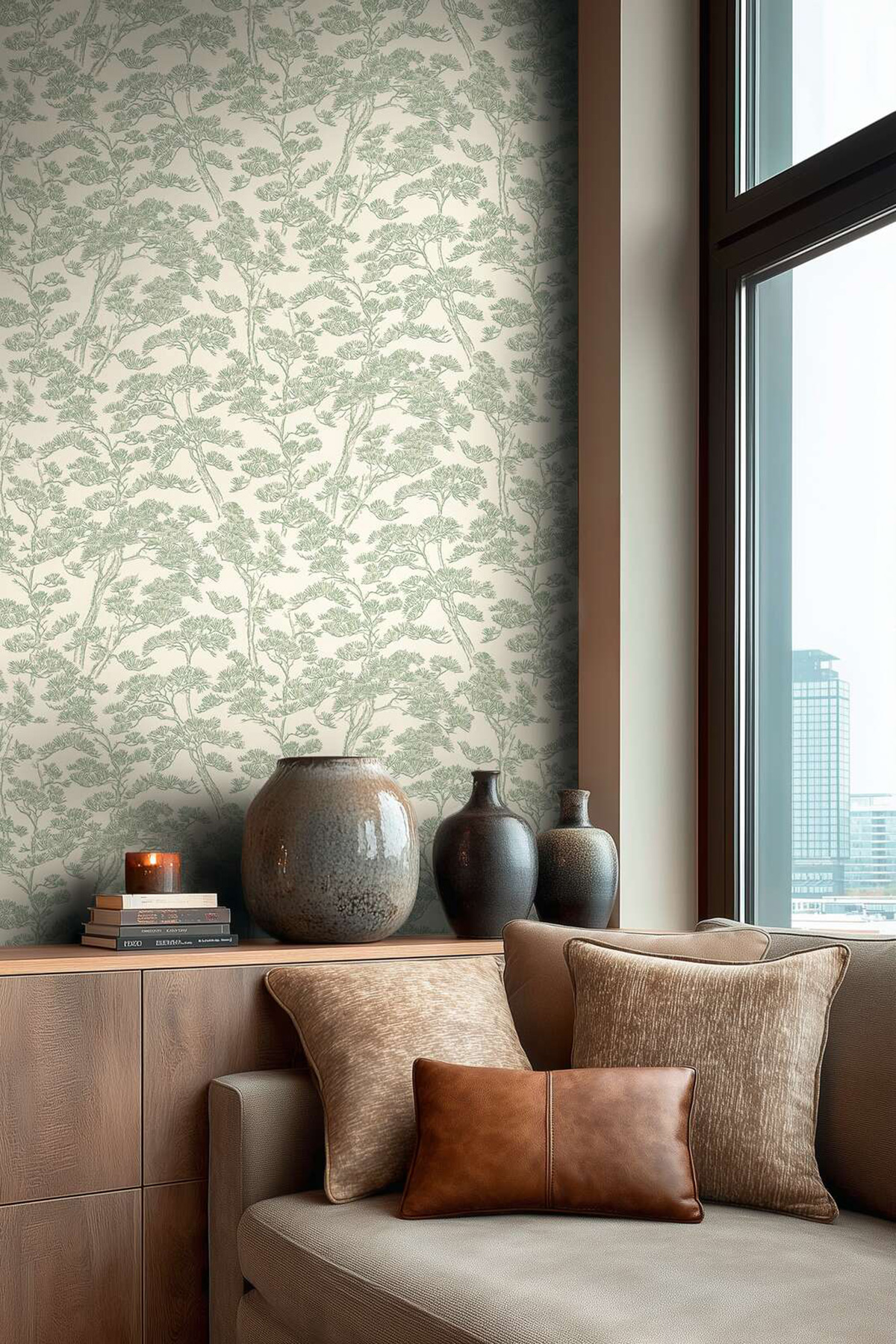 Papier peint Japonais Naturel Pins vert amande - Vibes & Styles d'A.S. Création AMB2| Réf. AS-790013