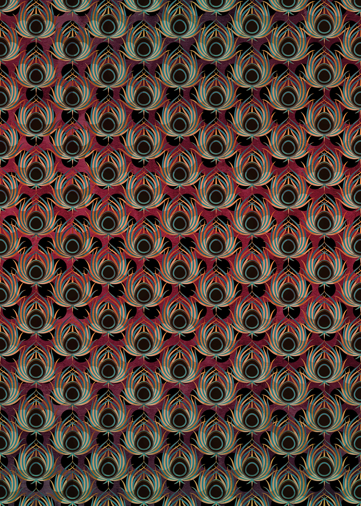 Papier peint panoramique Art déco Paon Rouge - Papier peint Komar Heritage