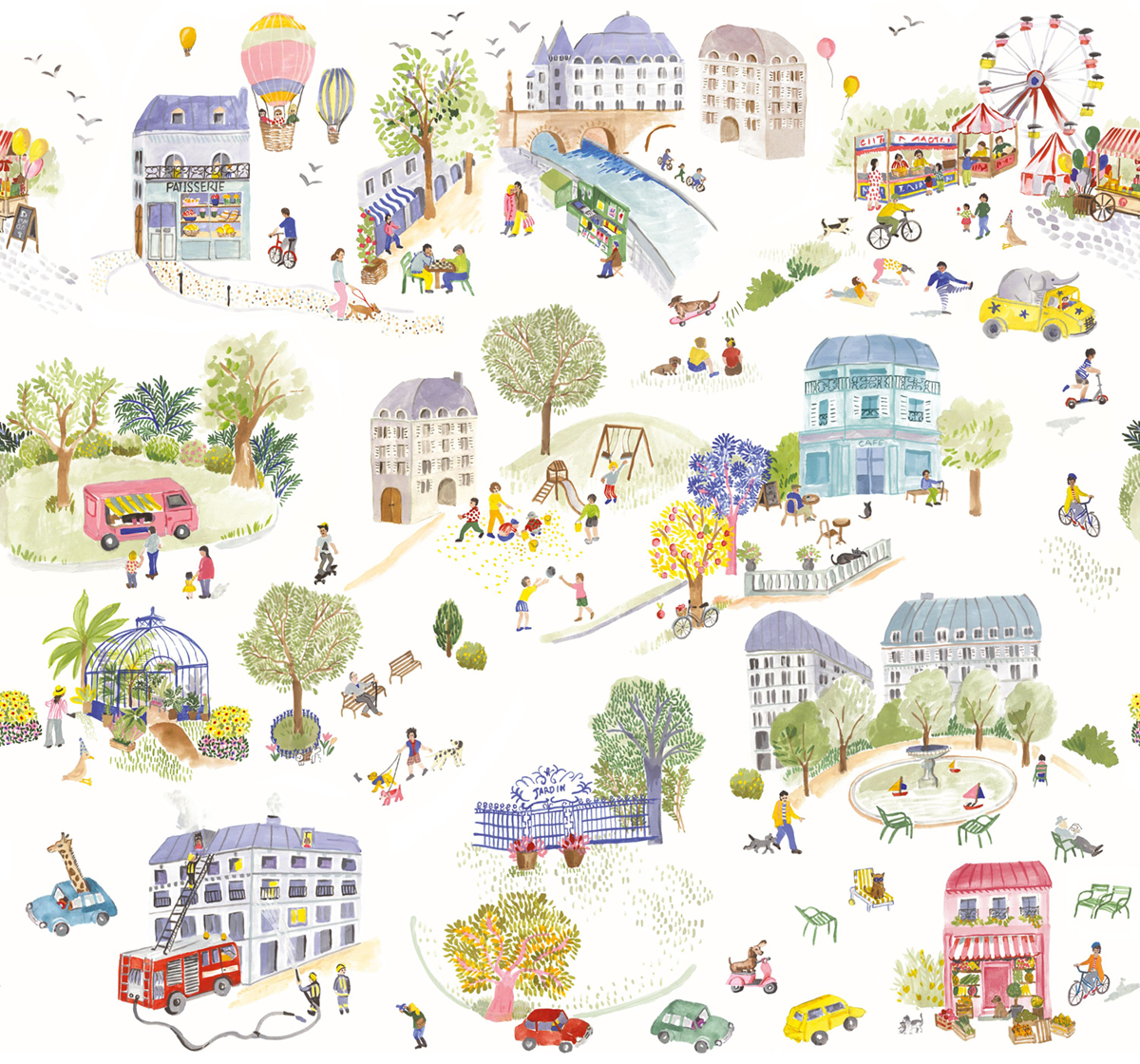 Papier peint Panoramique Dreaming Village multicouleurs 300X280 - Happy Kids Club de Casélio | Réf. HKC107709908