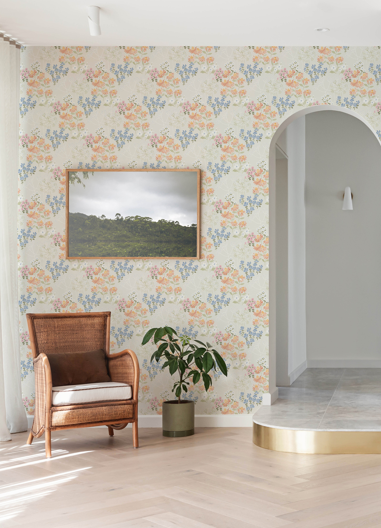 Papier peint Floral Champs Cultivate saumon bleu - Harmony de Lutèce | Réf. LTC-FD27020