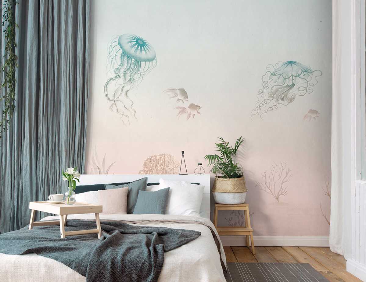 Papier peint panoramique Méduse Sea Life rose - Panorama 2 de Lutèce | Réf. LTC-PAN1741C