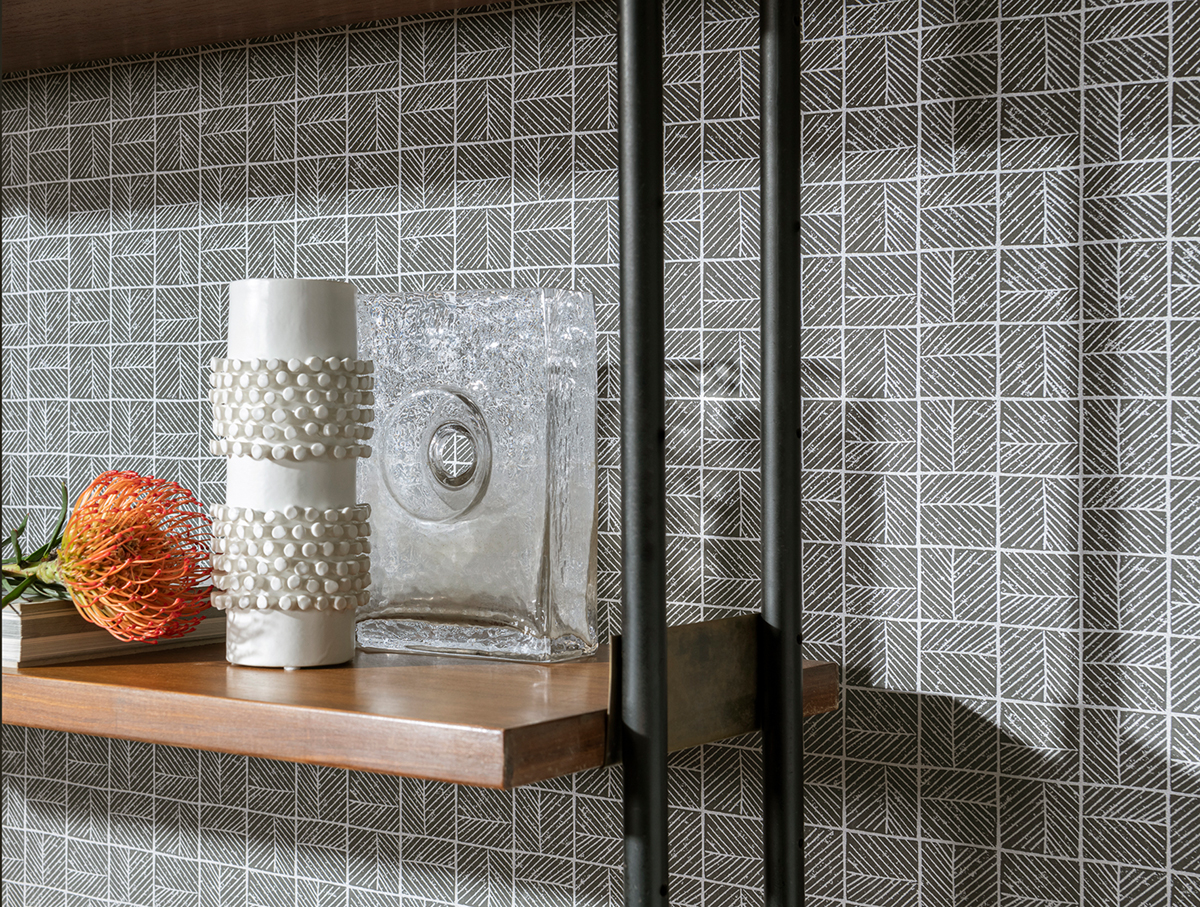 Papier peint Carré Ethnique gris argenté - Merida de Montecolino | Réf. MC-BA26082