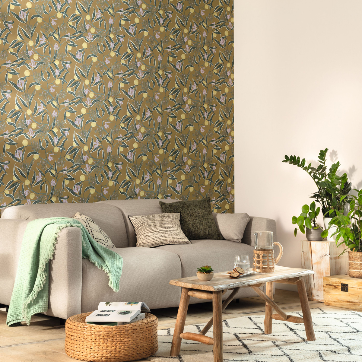 Papier peint Fruit Eurydice kaki jaune - Danae de Casélio | Réf. DAE103617122