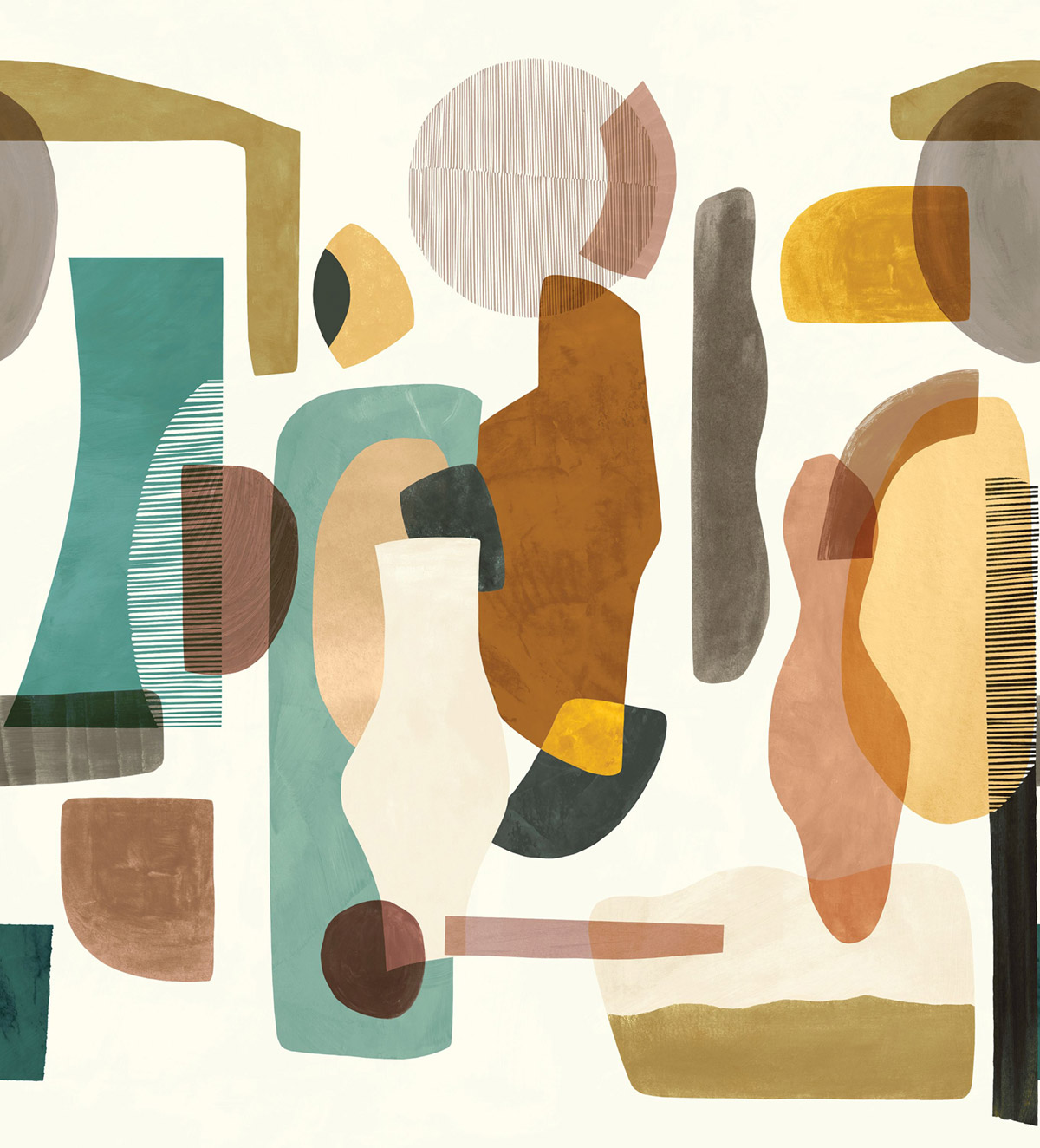 Papier peint panoramique Forme Graphique Audria céladon ambre - Panoramas 3 de Casamance | Réf. CAS-76350202