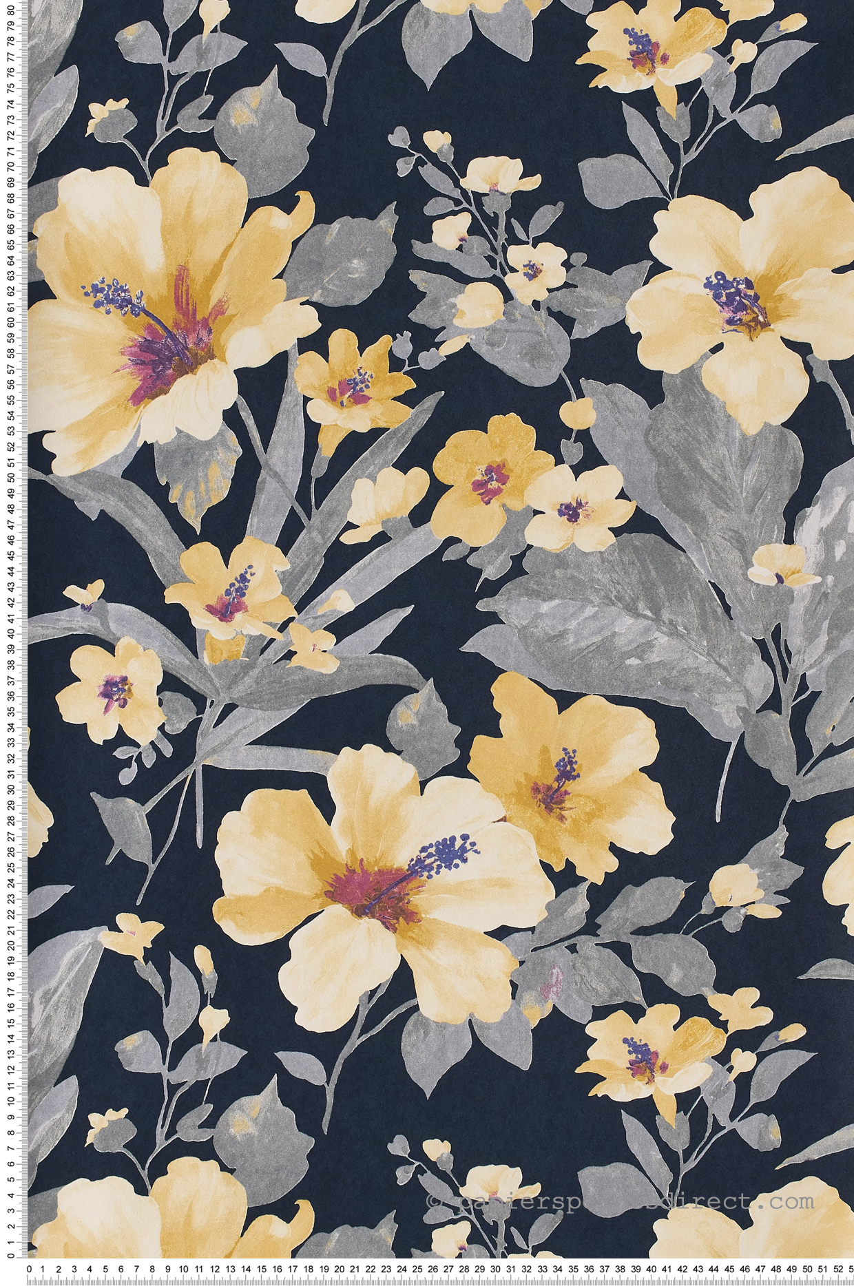 Papier peint Hibiscus bleu ocre - Florescence de Casadeco | Réf. FLRE82346506