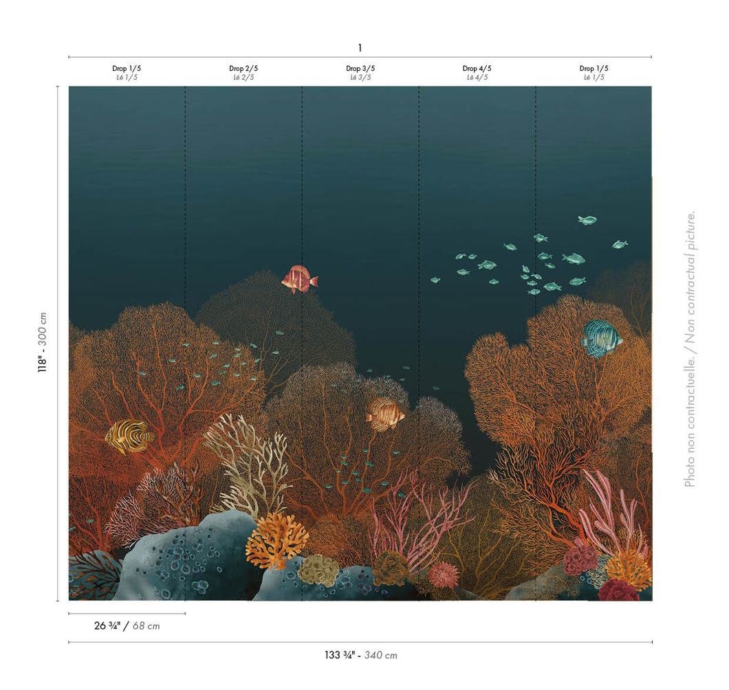 Papier peint panoramique Aquarium Polynésie bleu marine - Panoramas 4 de Casamance AMBR | Réf. CAS-76792038