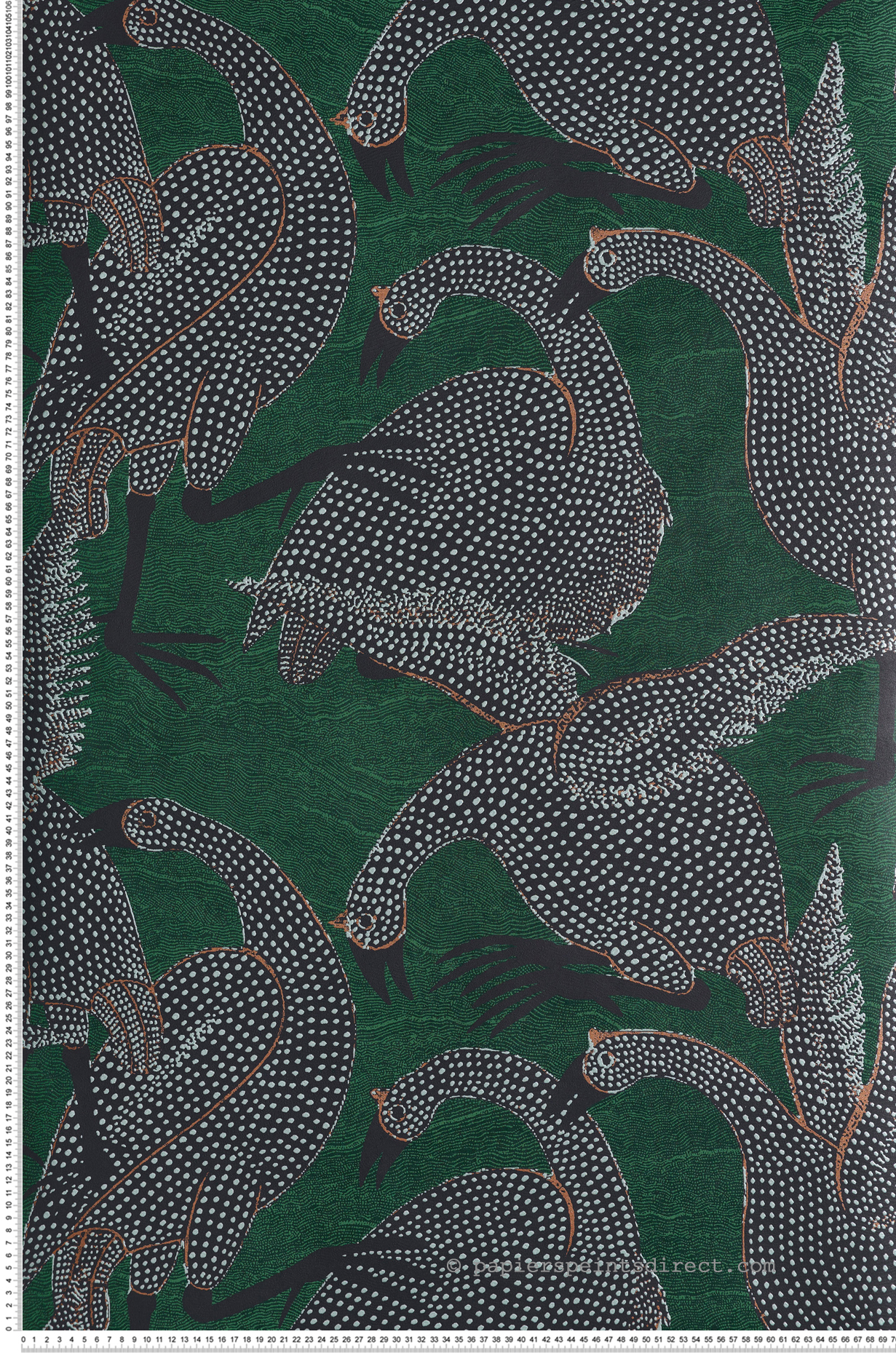 Papier peint Oiseau Pintade Guinea émeraude métallisé - Terra de Masureel | Réf. MAS-TER101