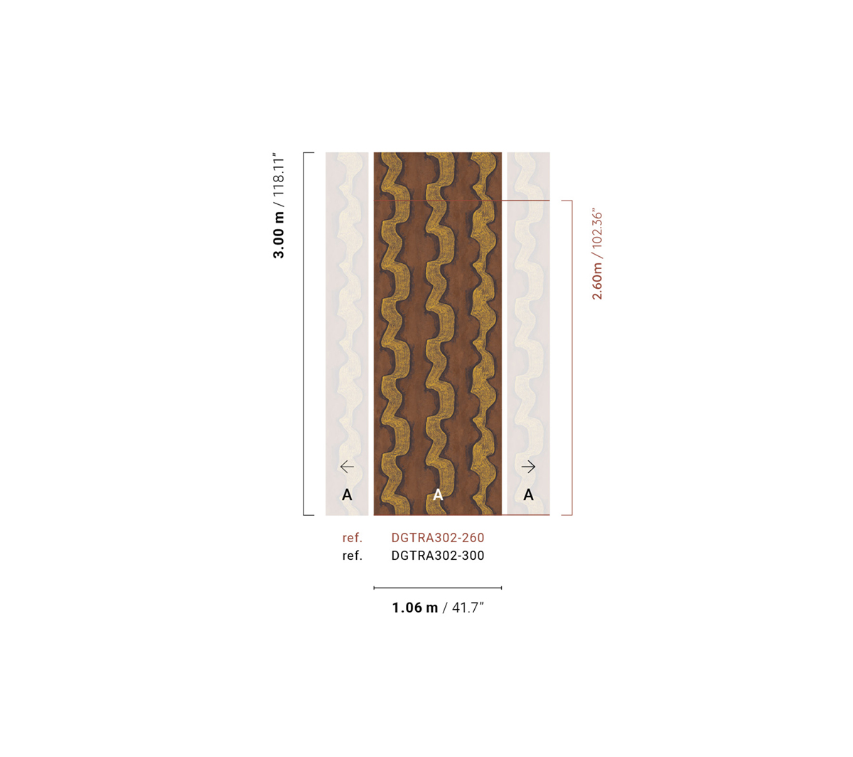 Papier peint panoramique Rayures Ondulées Shodo marron - Traces de Masureel RAPPORT | Réf. MAS-DGTRA302-260