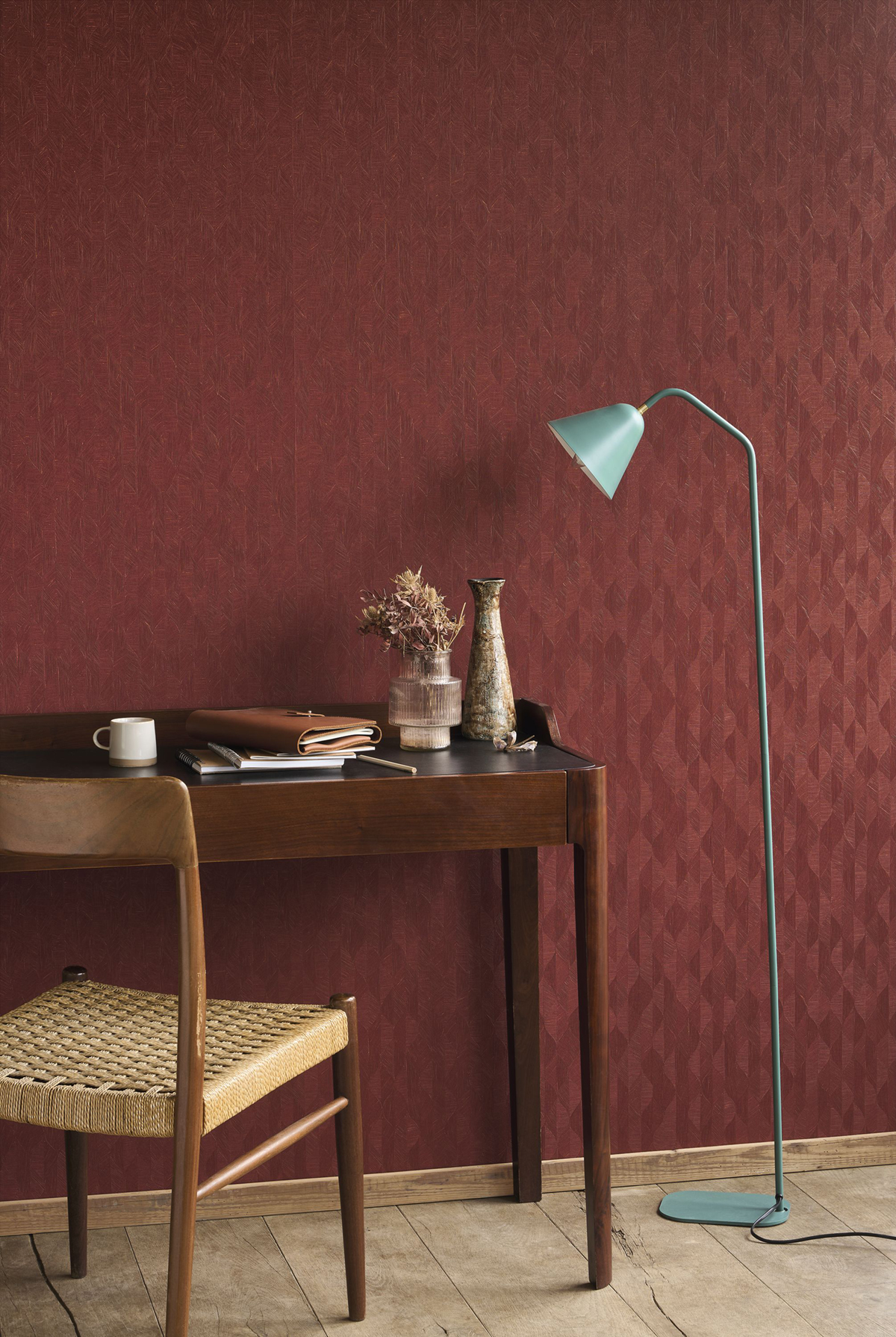 Papier peint Feuille Art Déco Tarrazu bordeaux - Vegetals de Casadéco | Réf. VEGE201278888