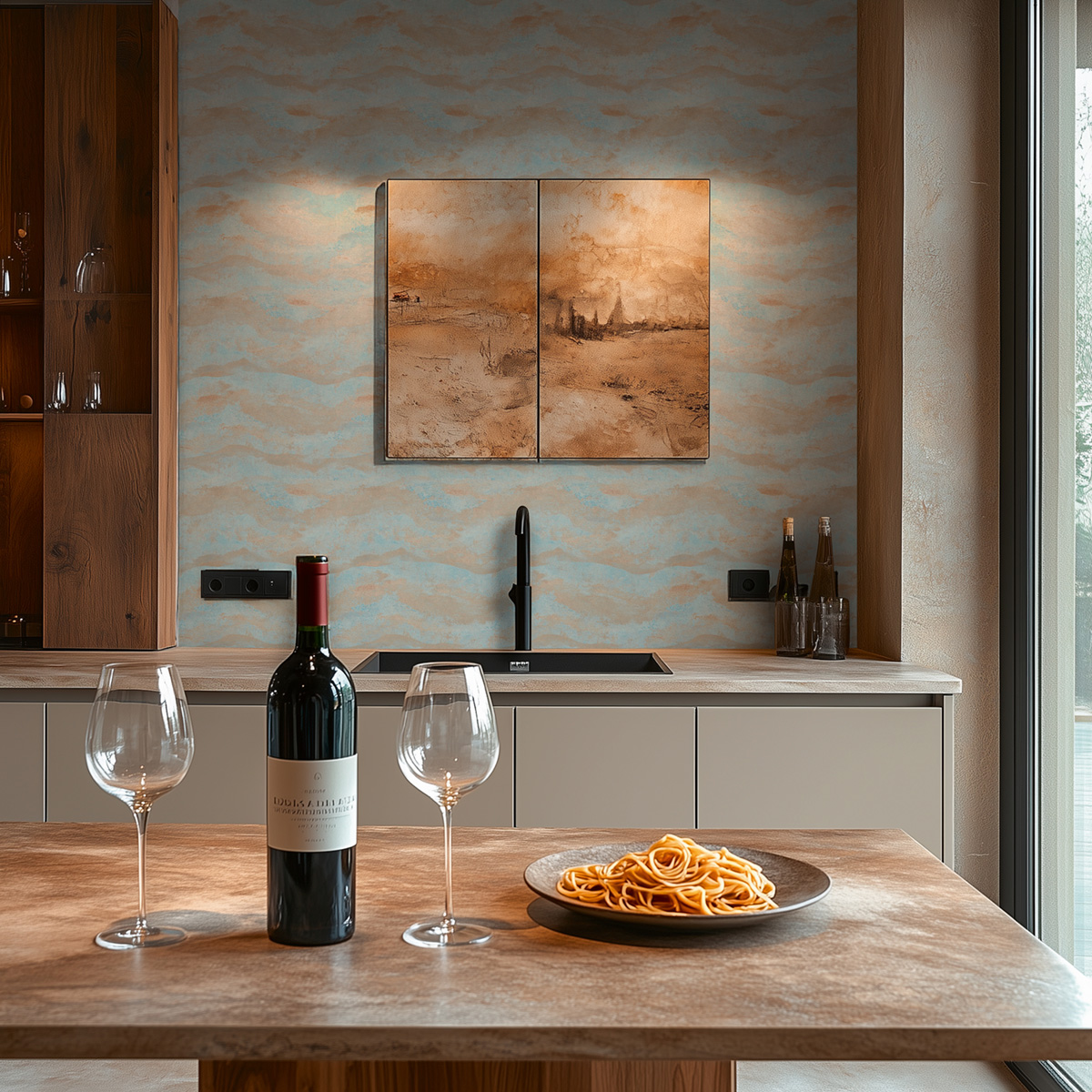 Papier peint Abstrait Coline Paysage bleu ciel cuivré - Metropolitan Stories 4 Hot Spots d'A.S. Création | Réf. AS-786565