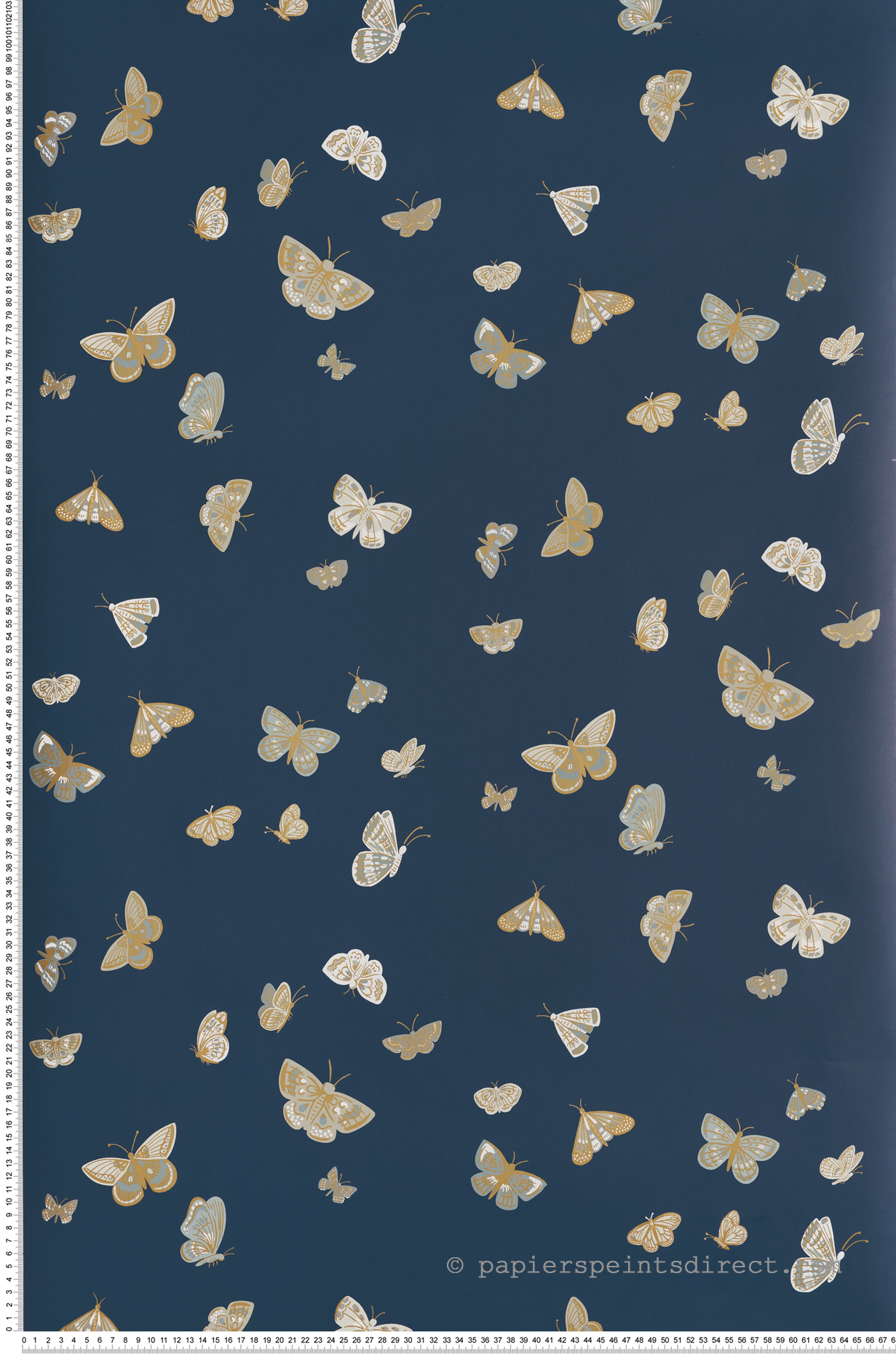 Papier peint Papillons Poétiques House marine doré - Rifle Paper Co. 3 de York (Initiales) | Réf. INI-RF7415