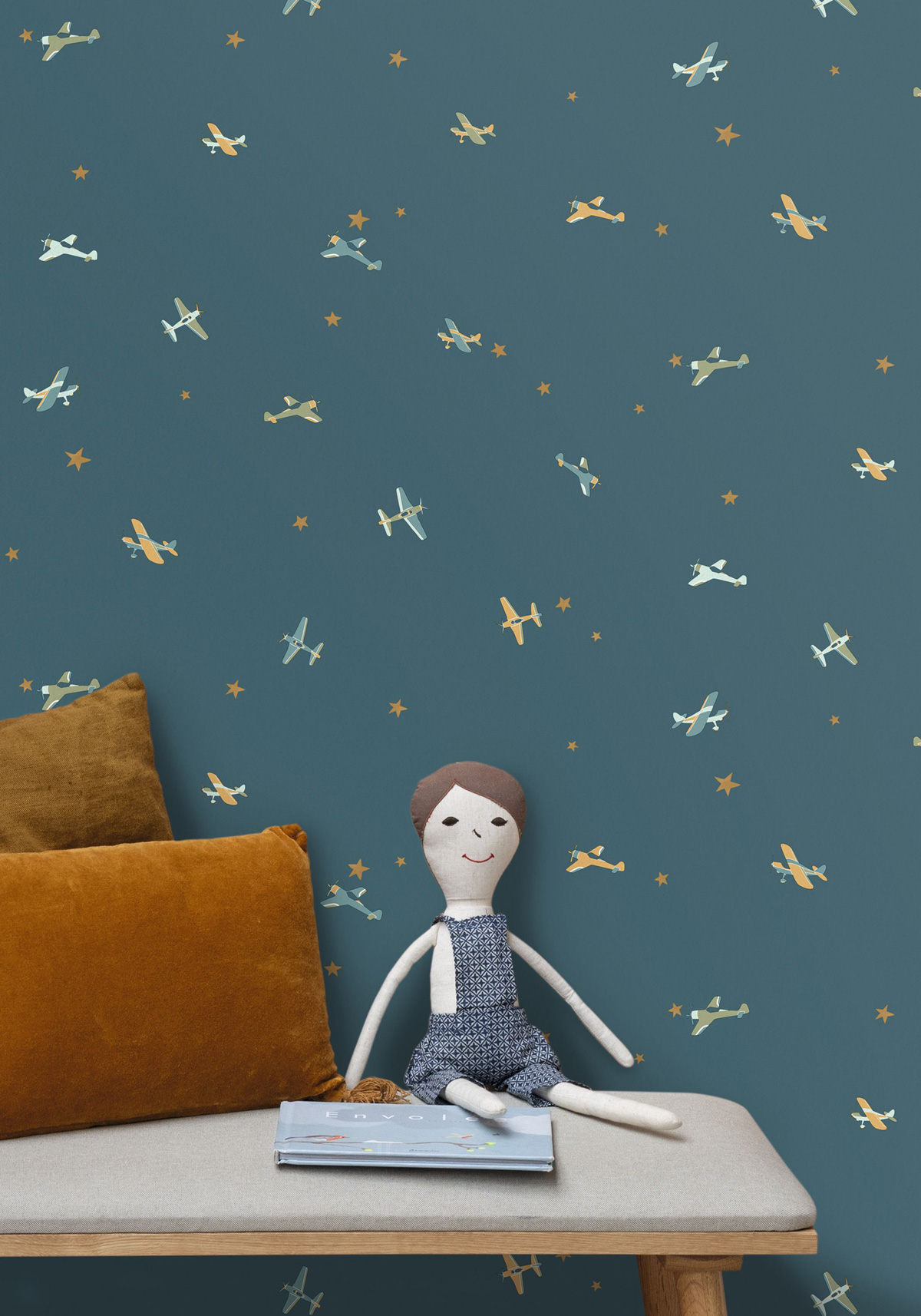 Papier peint Étoile Funny Planes bleu nuit - Happy Kids Club de Casélio | Réf. HKC107626234