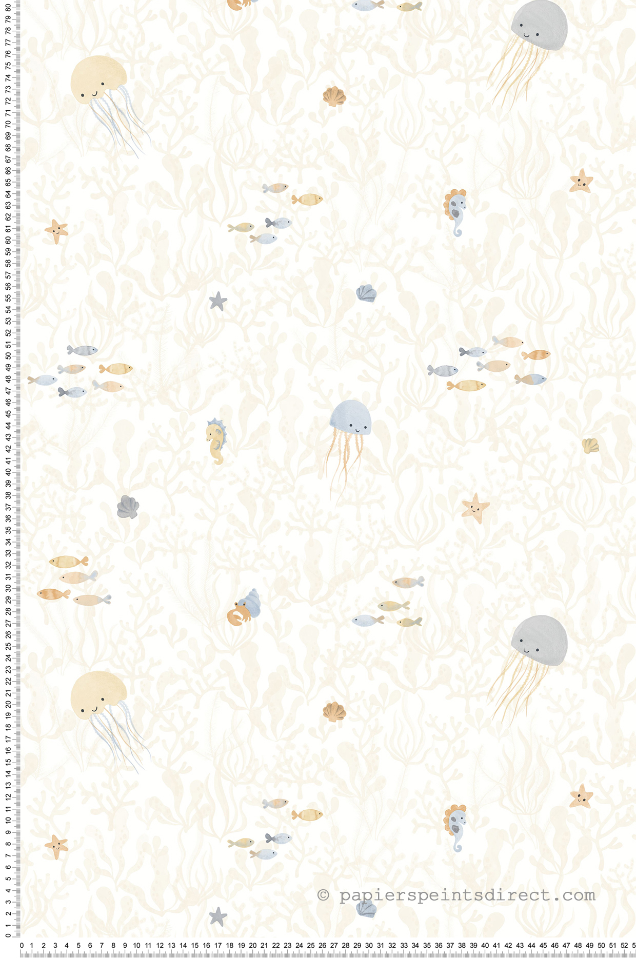 Papier peint Poisson Companions of the Sea beige bleu - Once Upon A Time 2 de Casadéco | Réf. OUTD200811616