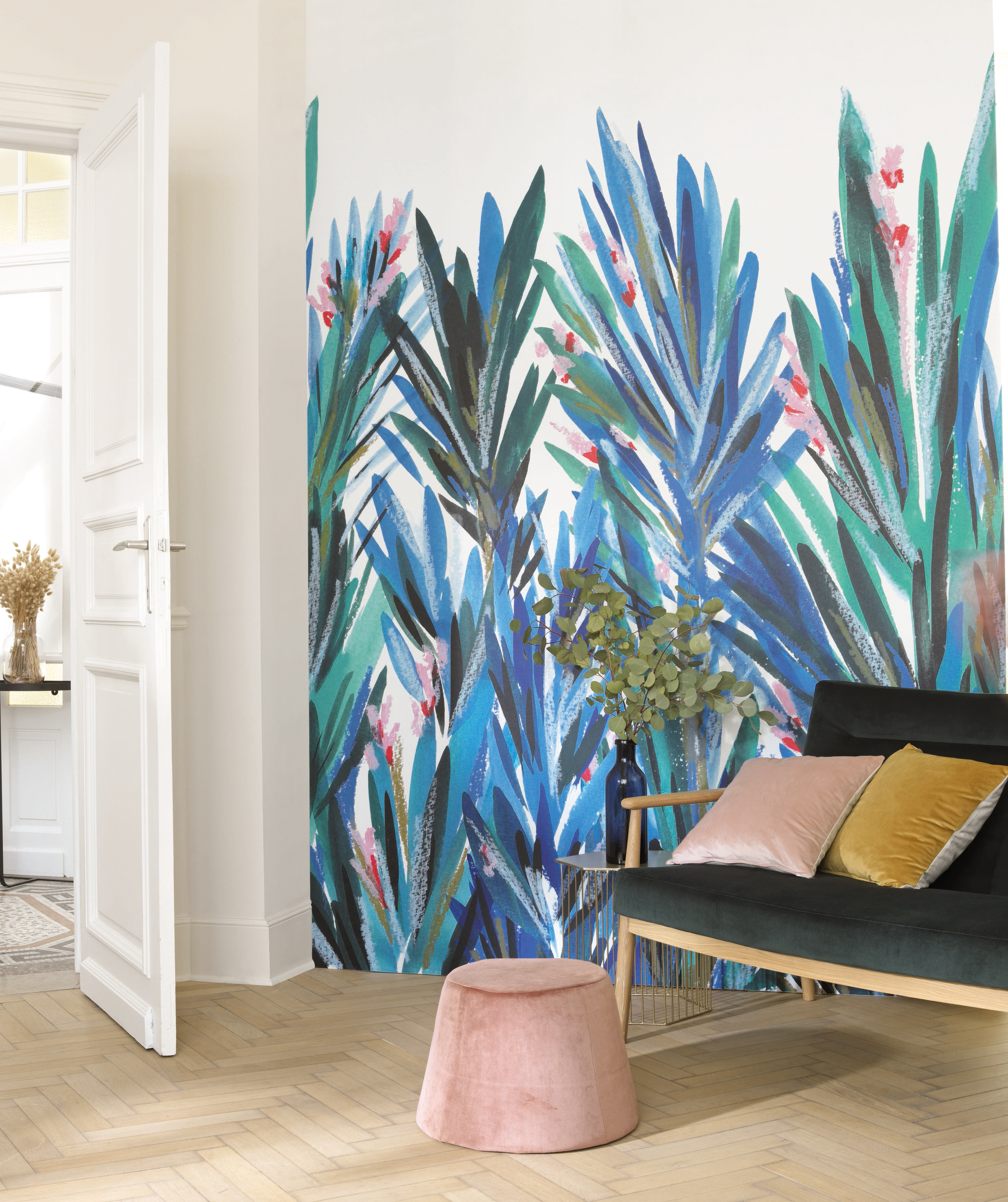 Papier peint Panoramique Fleuri Eden bleu - Jardins Suspendus de Casadéco | Réf. JDSP85266411