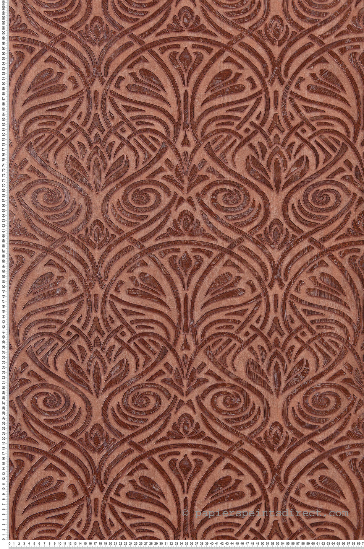 Papier peint Baroque damassé Rabat terracotta - Mansour de Casamance | Réf. CAS-74410528