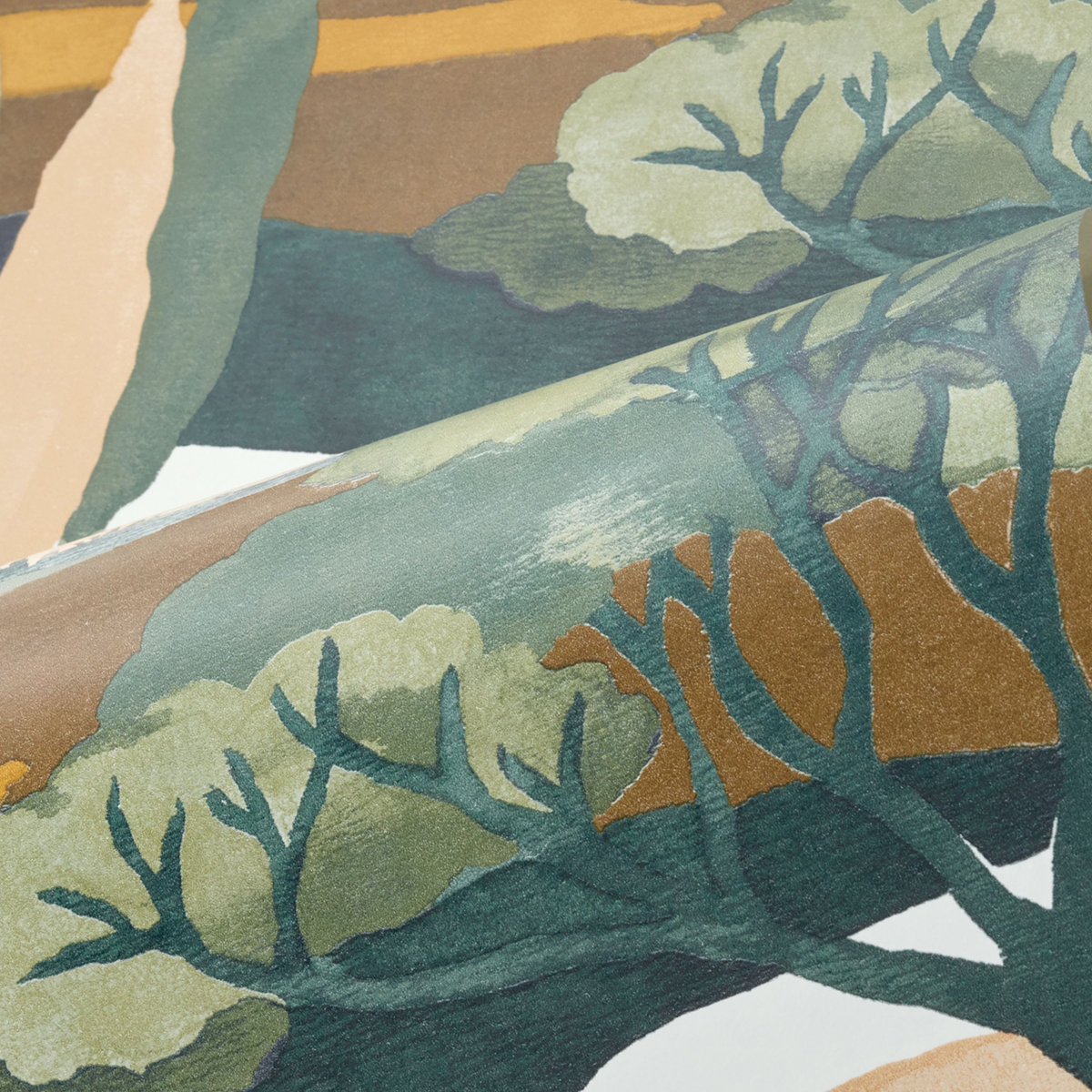 Papier peint Paysage Cap Ferret vert moutarde - L'Ile aux Oiseaux de Casamance AMBV | Réf. CAS-75870406