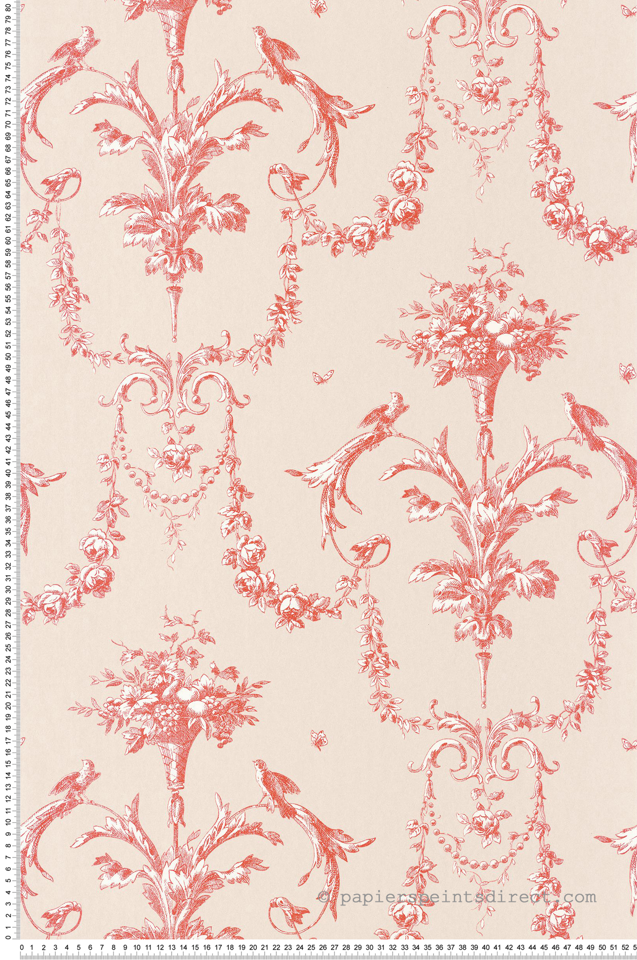 Papier peint Baroque et Oiseau rouge carmin - Les Belles Toiles De Jouy de Casadéco AMBV | Réf. LBTJ87928213