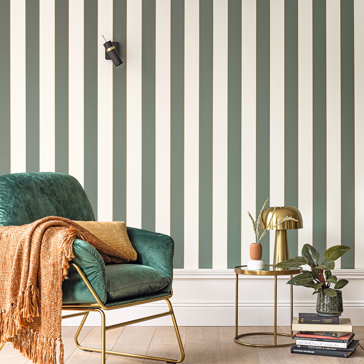 Papier peint Golden Lines vert eucalyptus or - Maison Siméon de Casélio | Réf. MSI101077144