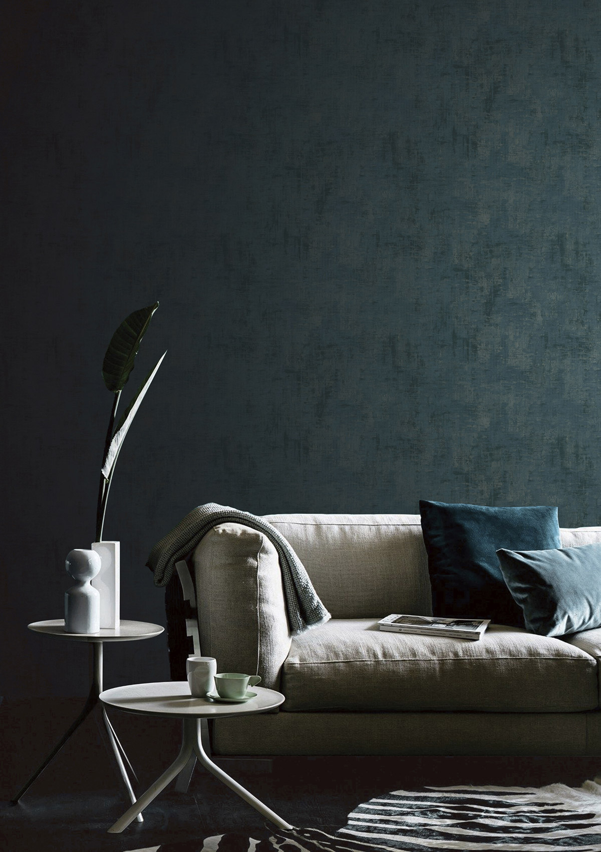 Papier peint Faux Uni Plâtre Métallisé bleu canard argenté - Unique de Lutèce | Réf. LTC-SP-LS5009