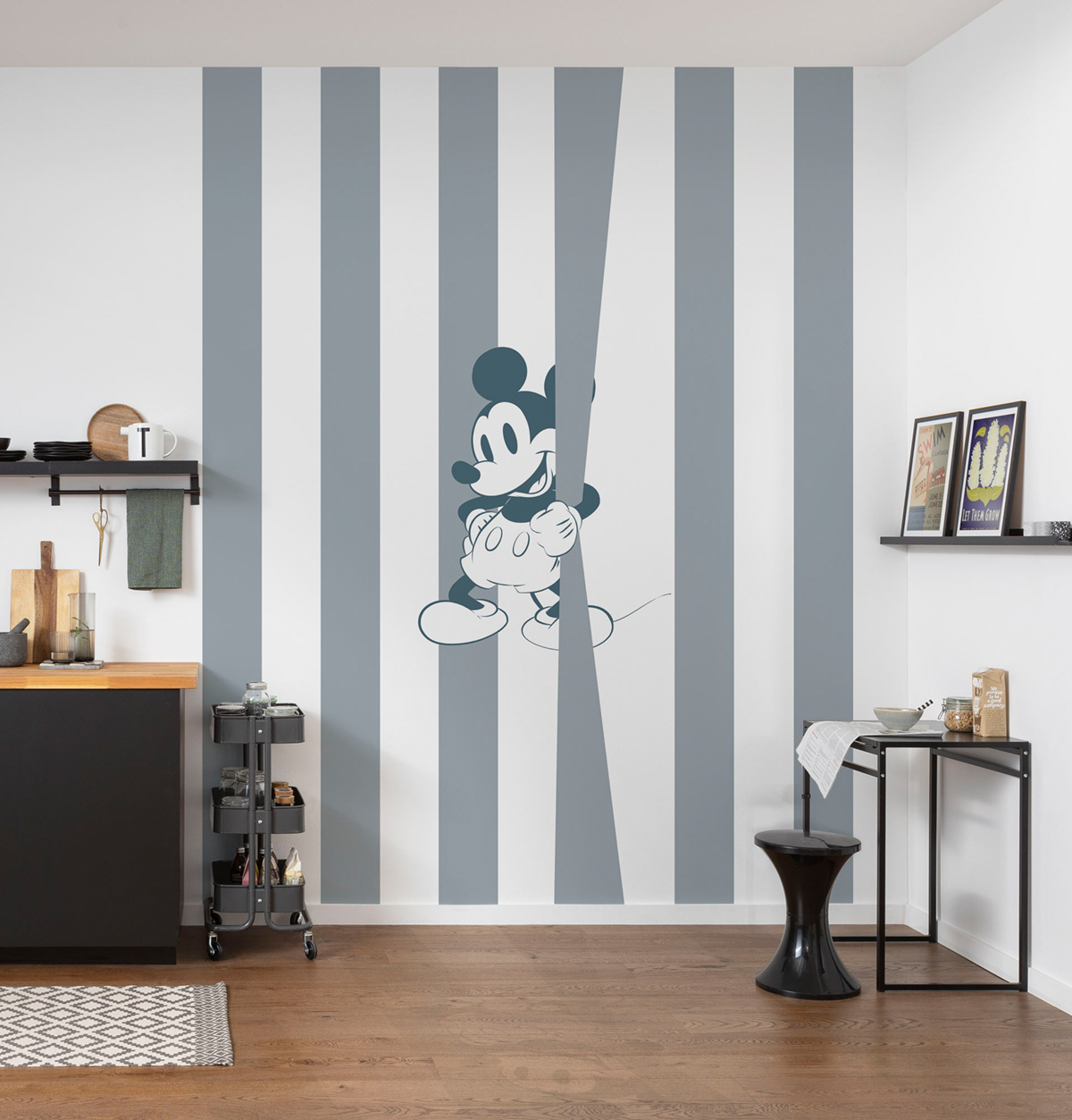 Papier peint panoramique Rayure Mickey Disney Offbeat bleu - Papier peint Komar Into Wonderland