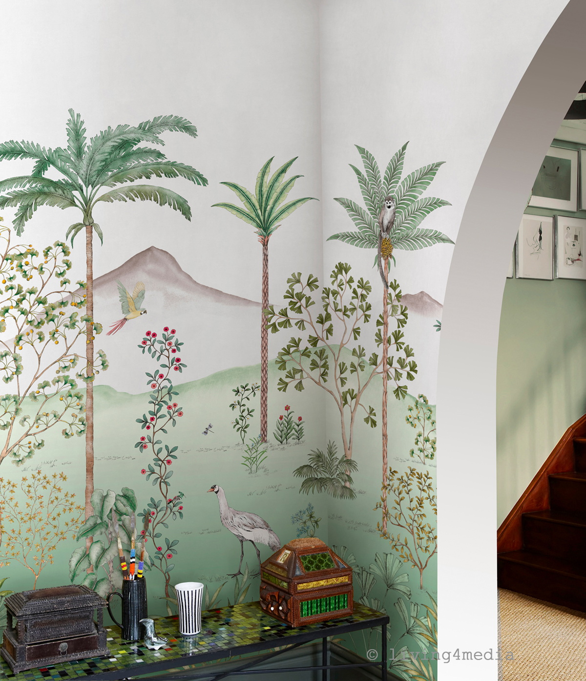 Papier peint panoramique Jardin Des Oiseaux Jade A+B+C - 1/2/3/4/5/6/7/8/9 - Isidore Leroy AMB1