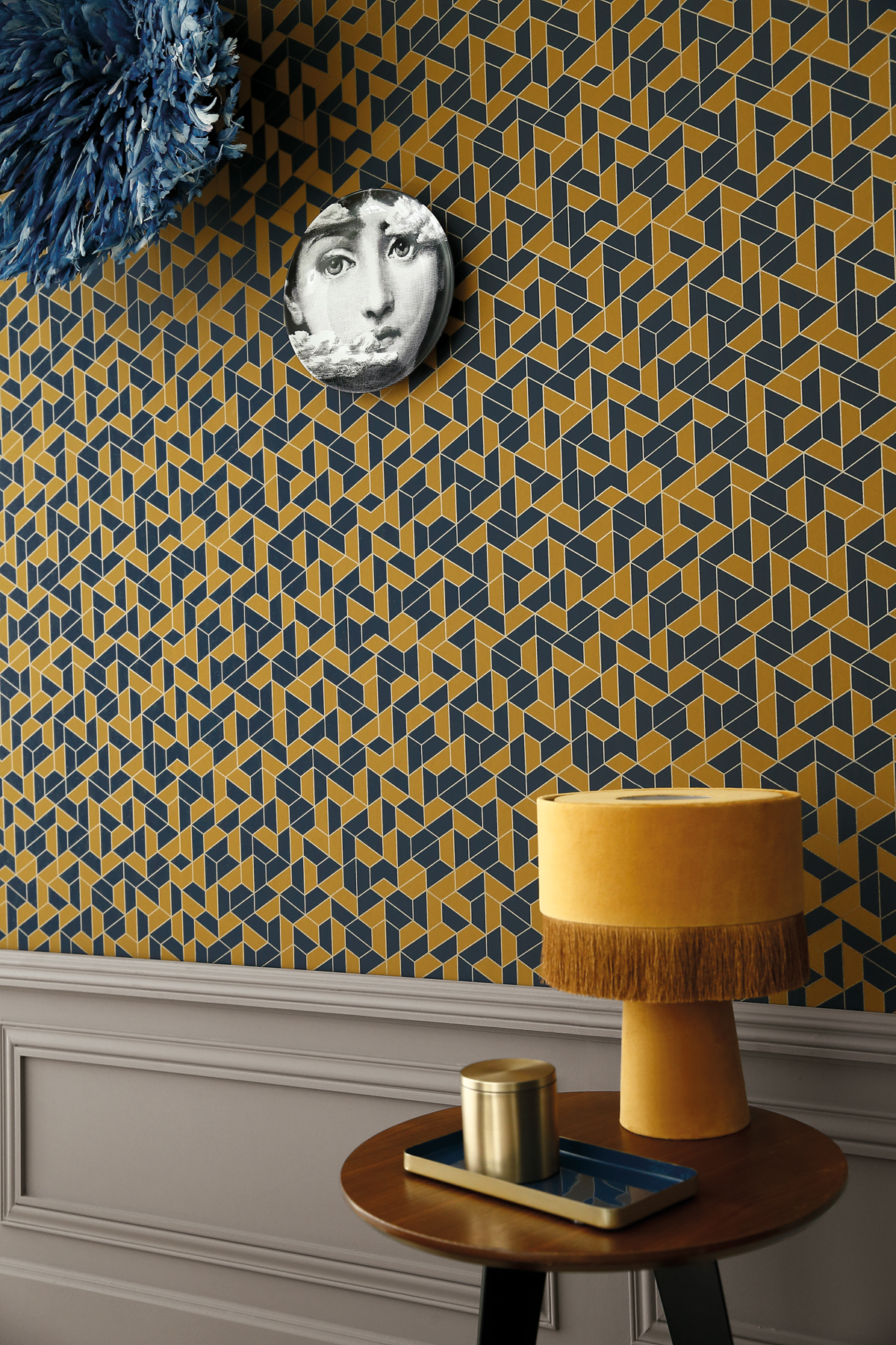 Papier peint Géométrique Mosaic moutarde - Delta de Casamance | Réf. CAS-74580408