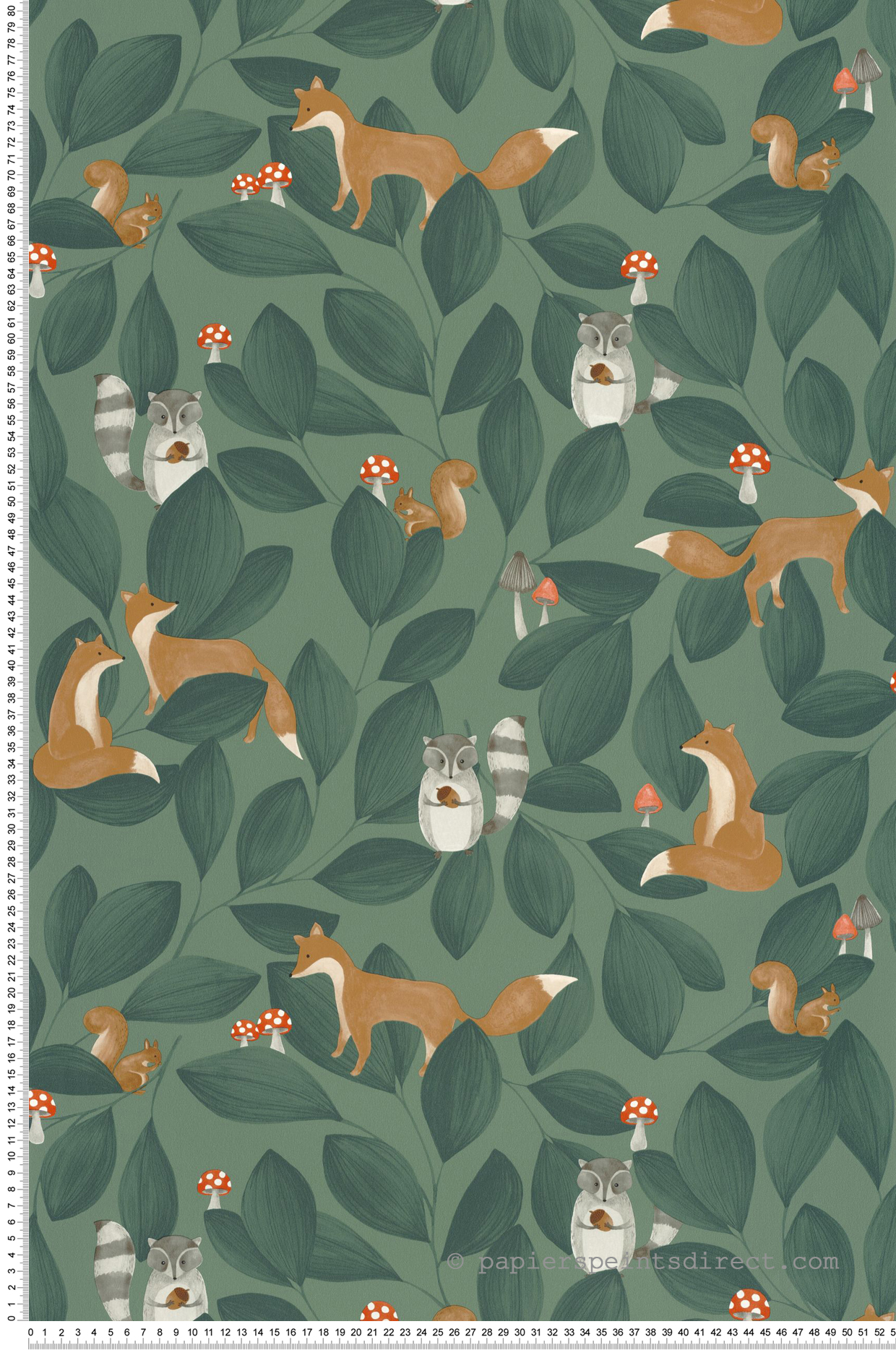Papier peint Forêt Renard Woodland Friends vert foncé - Once Upon A Time de Casadéco | Réf. OUAT88277946