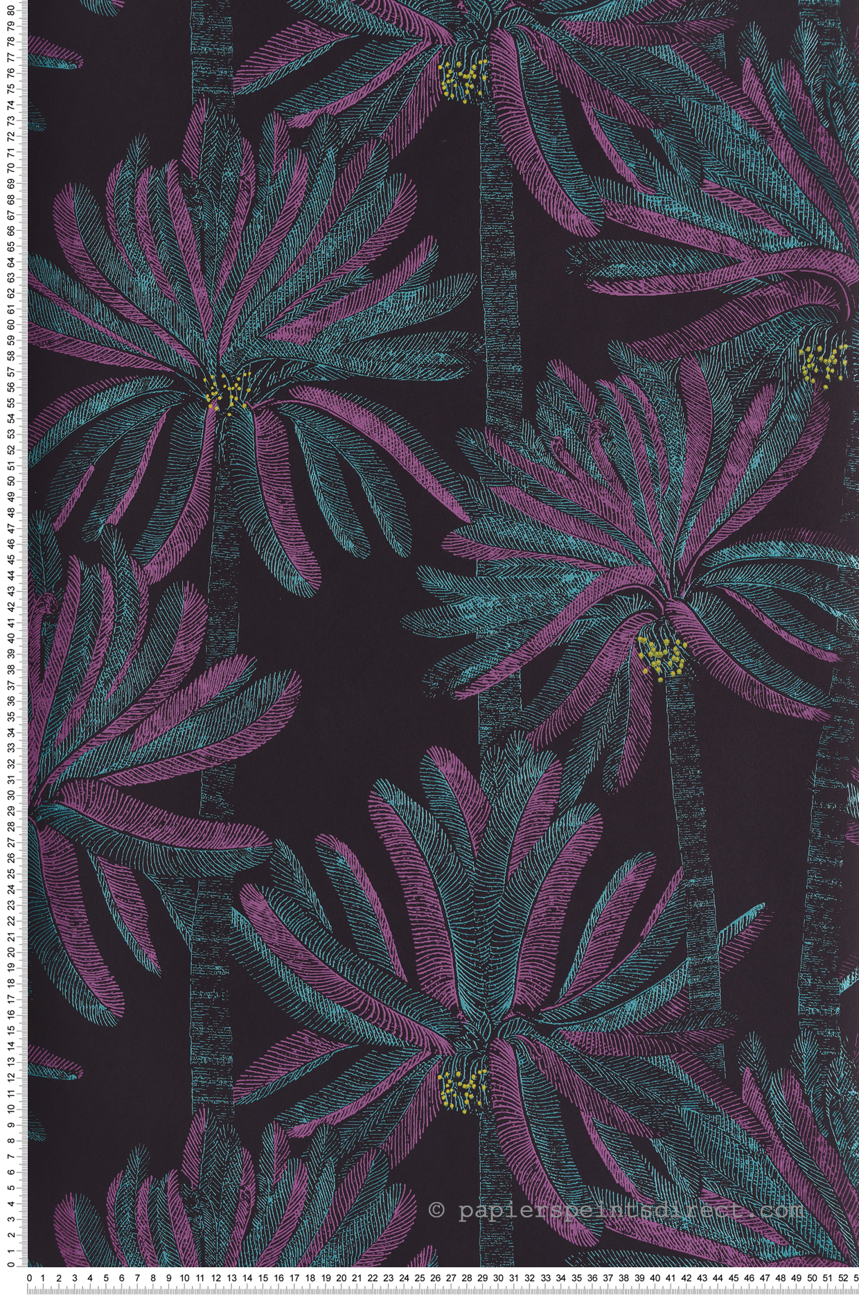 Papier peint Palmier Palmary violet turquoise métallisé - Havana de Masureel | Réf. MAS-HAV602