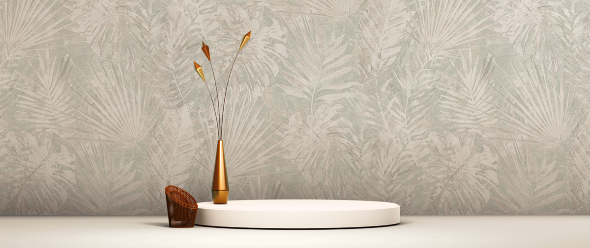 Papier peint Palmes Sumatra gris clair - Natural Living d'A.S. Création AMB3 | Réf. AS-386384