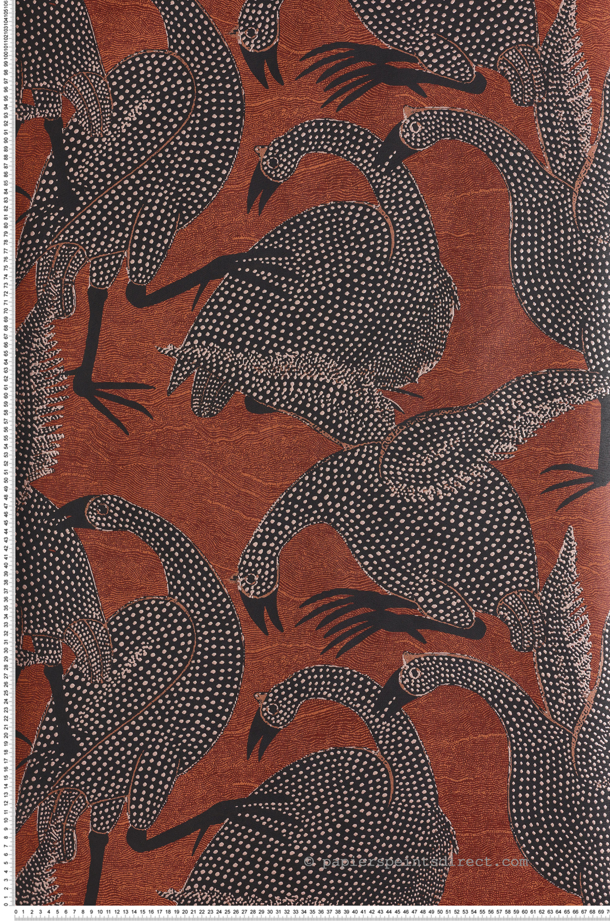 Papier peint Oiseau Pintade Guinea terracotta métallisé - Terra de Masureel | Réf. MAS-TER102