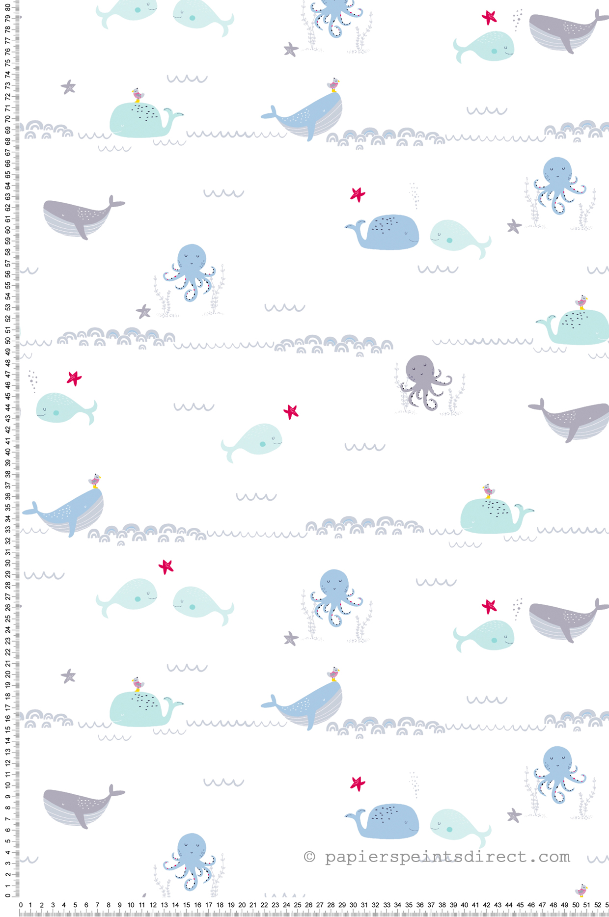 Papier peint enfant Marin Baleine gris bleu - Little Love d'A.S. Création | Réf. SP15670