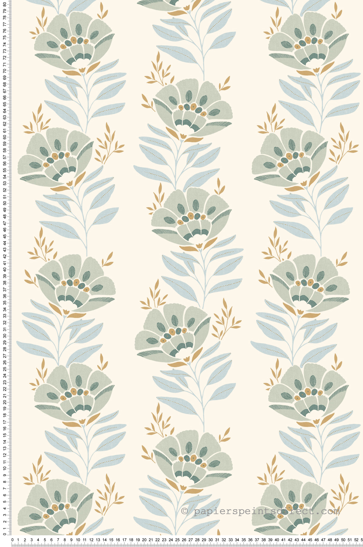 Papier peint Fleur Vagabonde vert et bleu - Bohème de Casélio | Réf. BOM103217347