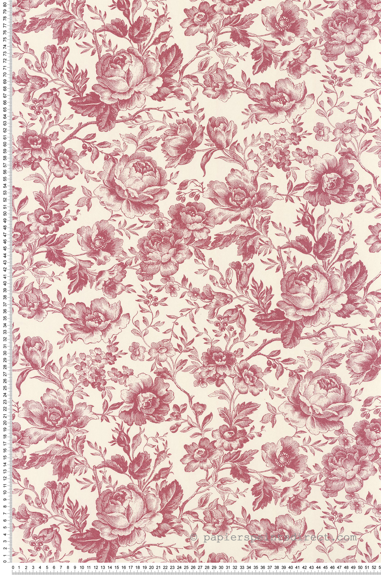 Papier peint Fleuri Celestine rouge grenat - Les Belles Toiles De Jouy 2 de Casadéco | Réf. BTJD201728558