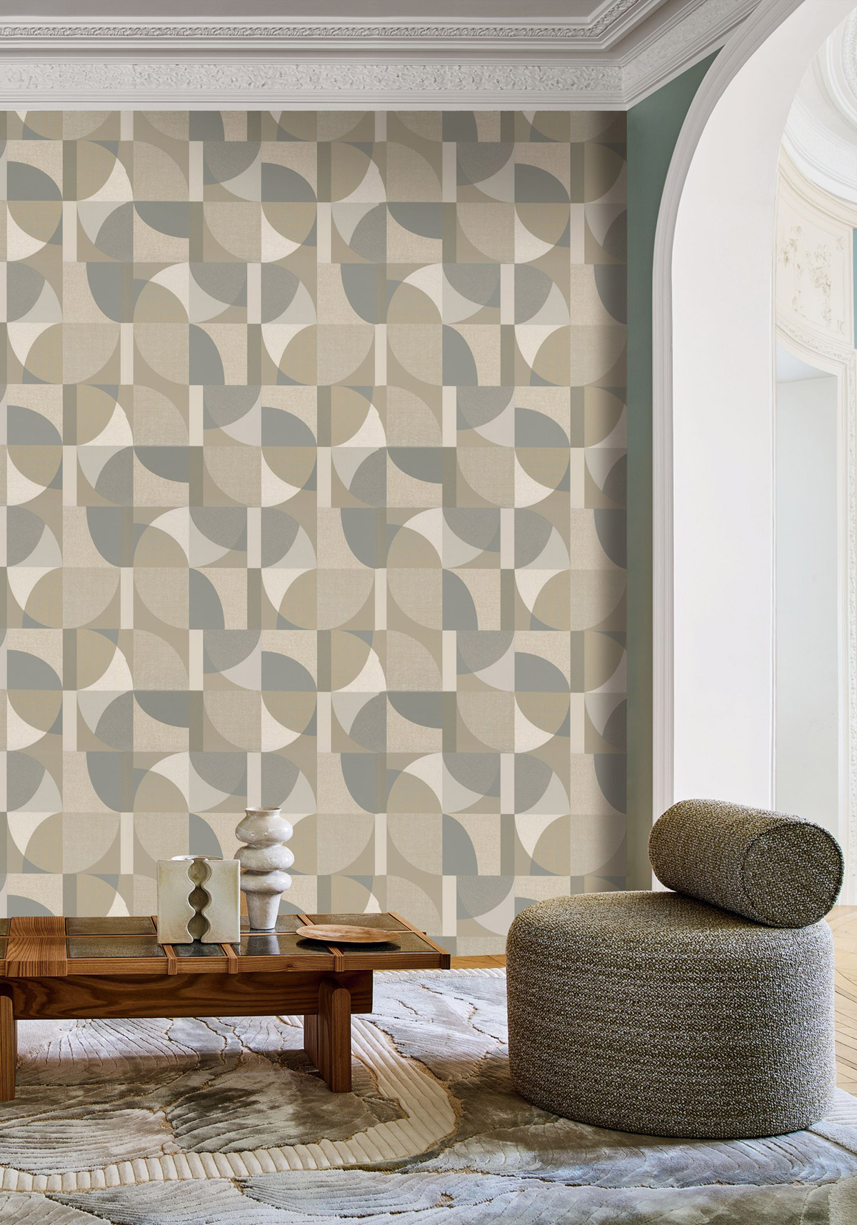 Papier peint Géométrie Barillet gris doré - Faubourg des Lumières de Casamance | Réf. CAS-76260712