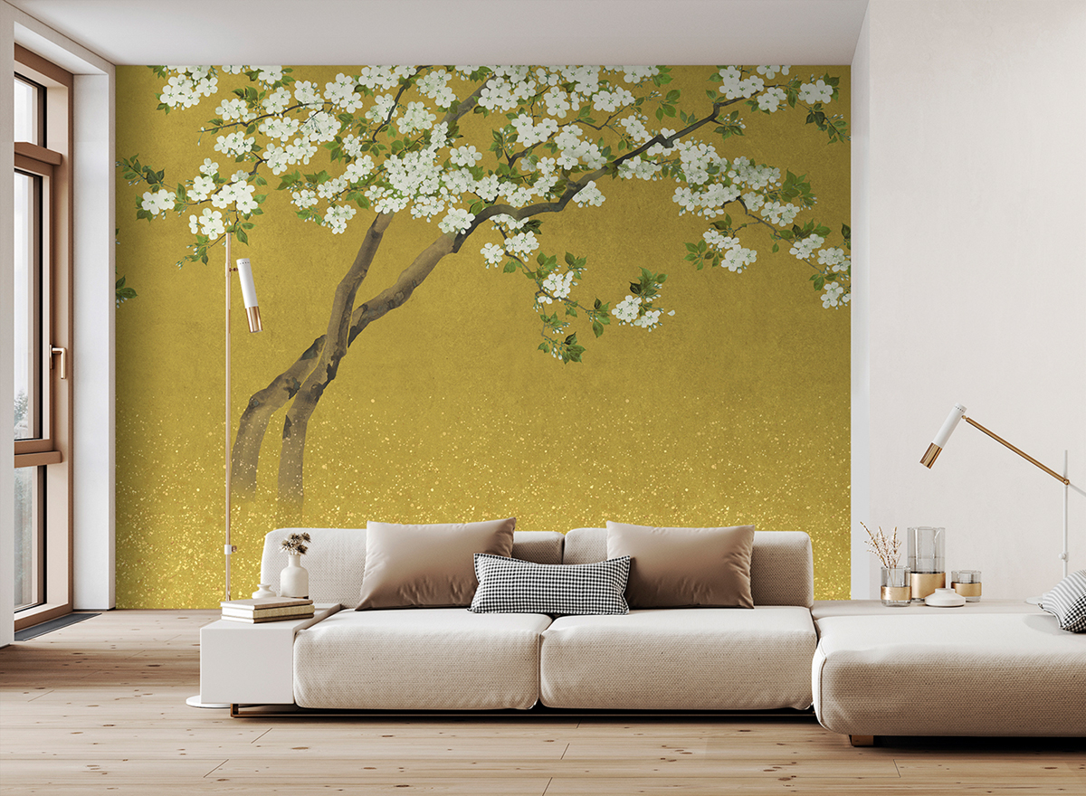 Papier peint panoramique Fleur de Cerisier Nana moutarde - Panorama 2 de Lutèce | Réf. LTC-PAN1542C