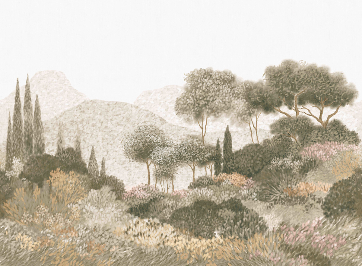 Papier peint panoramique Paysage Maquis Corse kaki - Panoramas 4 de Casamance | Réf. CAS-76761324