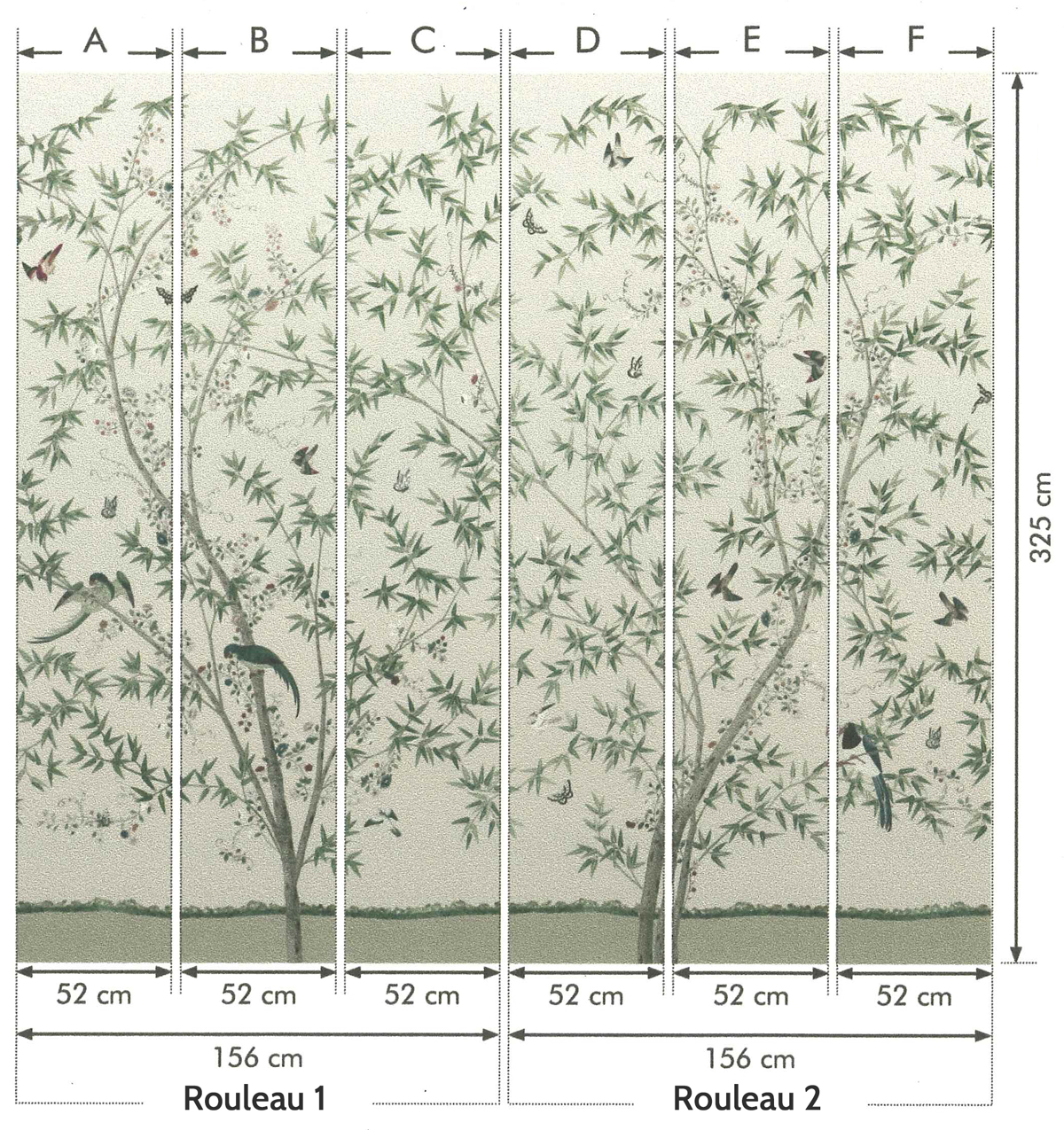 Papier peint panoramique oiseaux Belton Scenic Oyster - National Trust Papers de Little Greene 2 | Réf. 0245BSOYSTE