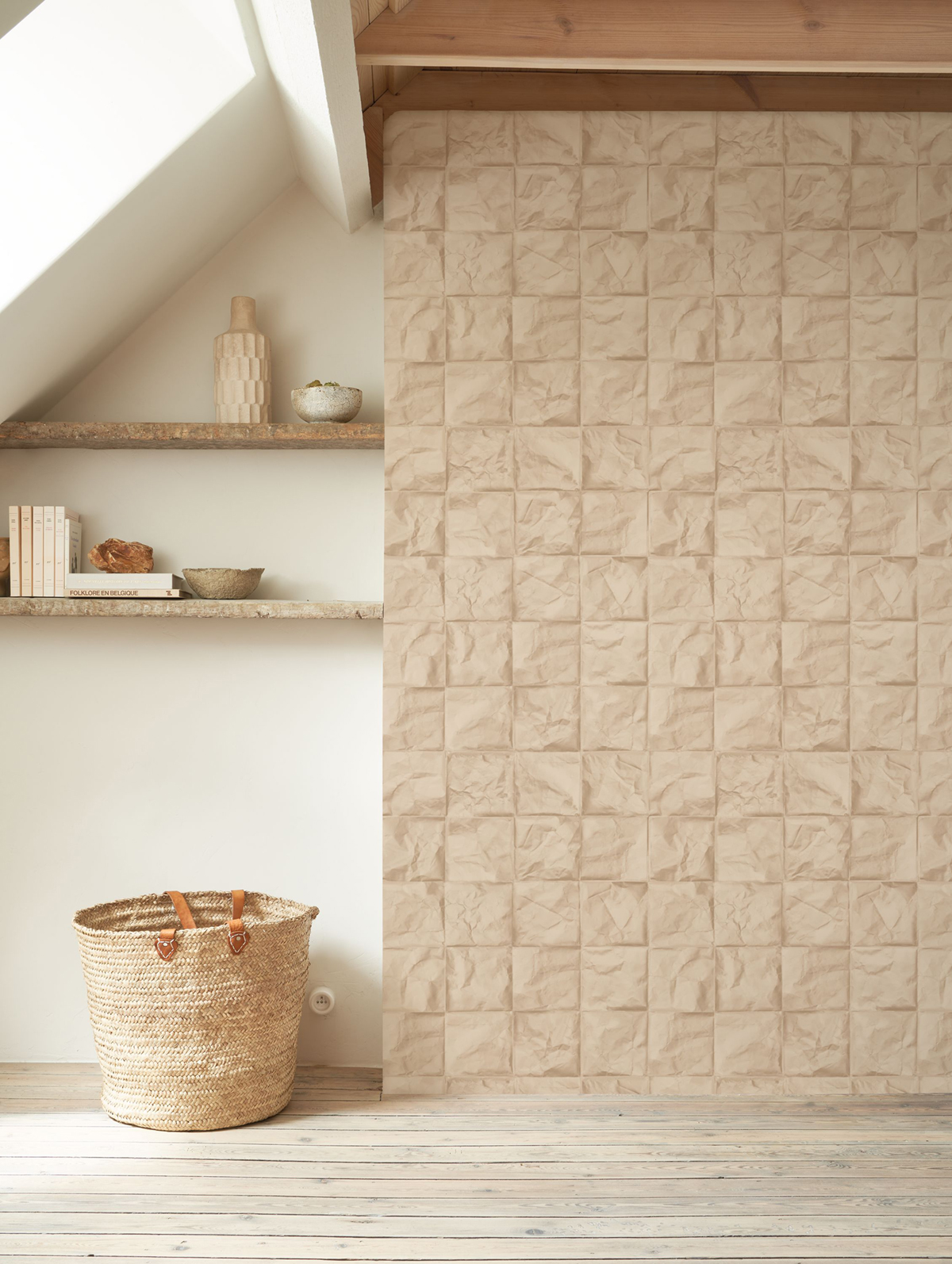 Papier peint Carreaux Papier Froissé beige - Papercraft de Casadéco | Réf. PAPC89641212