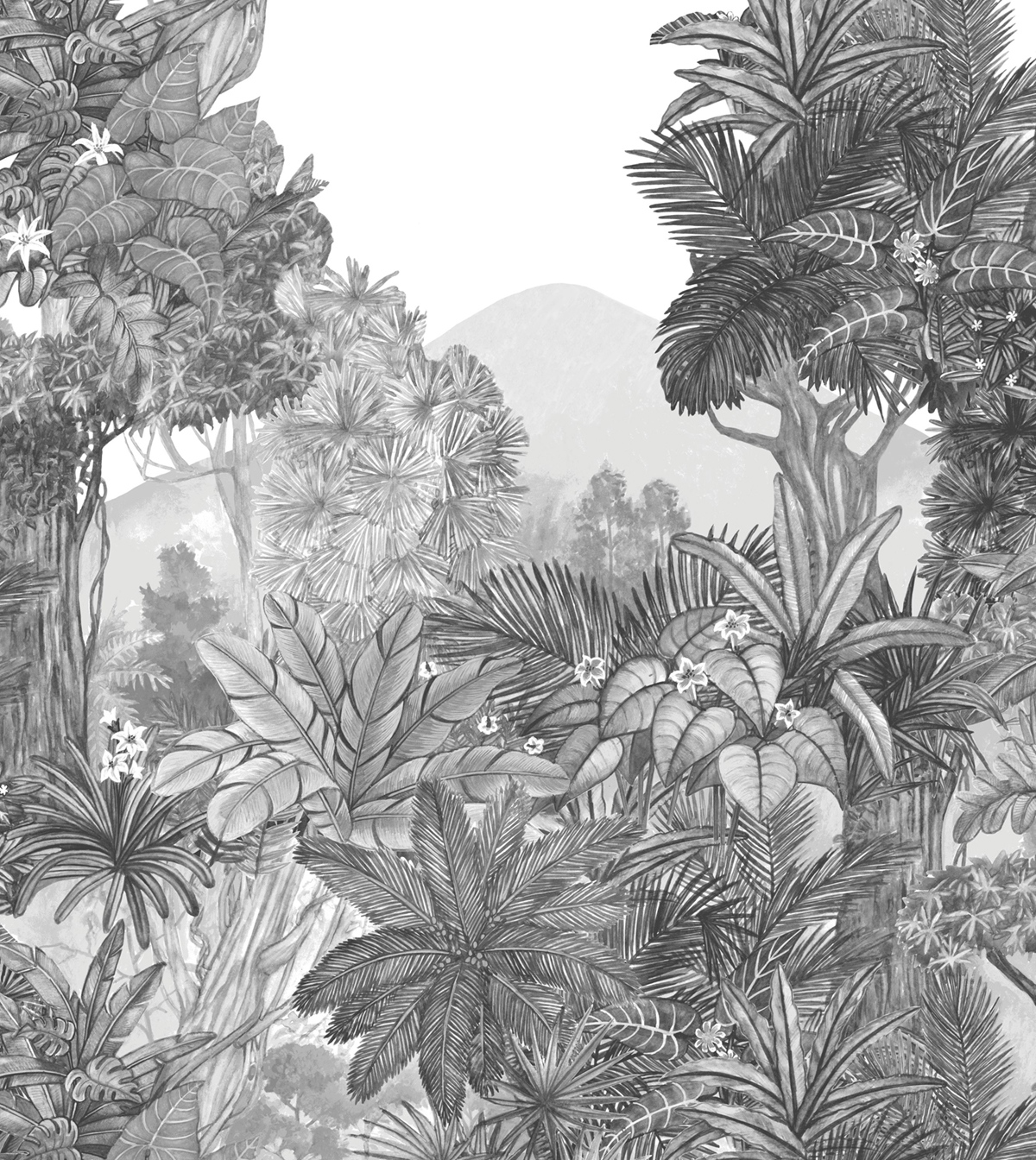 Papier peint panoramique Palmiers Secret Landscape noir blanc M 250X280 - Pimp My Wall de Casélio | Réf. PMW104859201