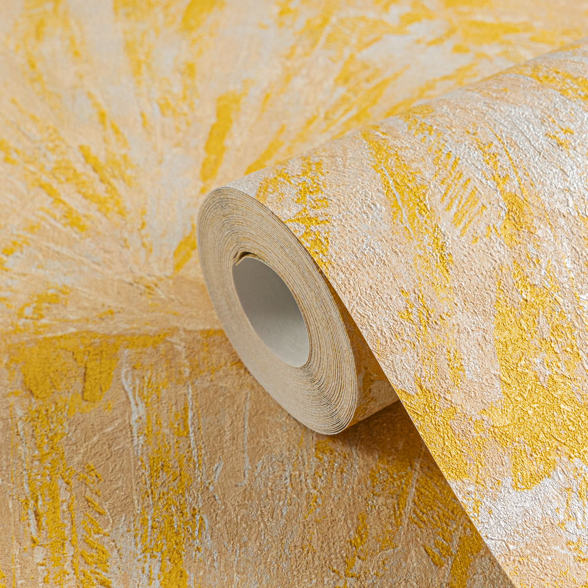 Papier peint Palme Éventail jaune beige argenté - Metropolitan Stories 4 Hot Spots d'A.S. Création AMB5| Réf. AS-781984