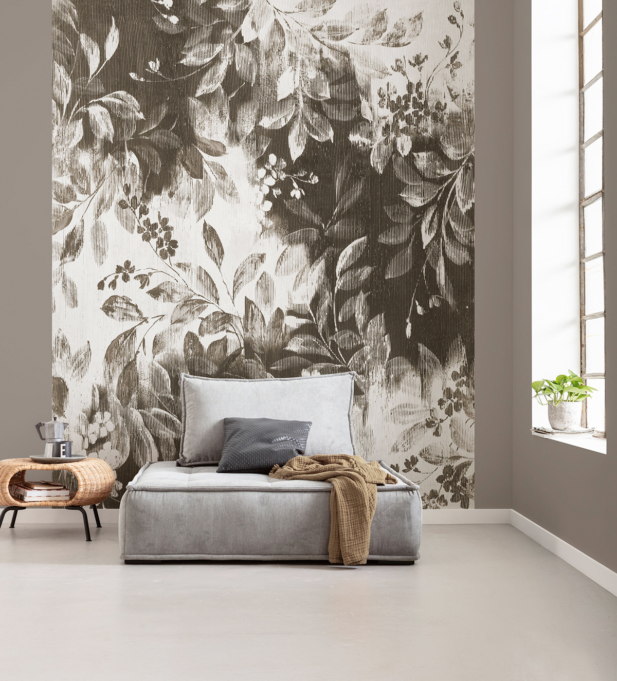 Papier peint panoramique Feuille Vintage Modular Moiety marron - Papier Peint Komar Infinity 2