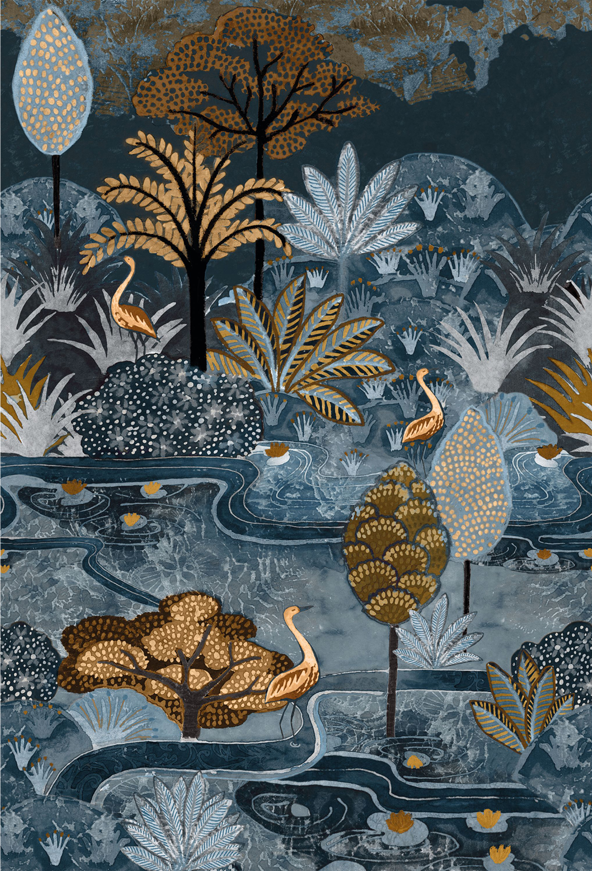 Papier peint Panoramique Lagune Aruba bleu égyptien - Panoramas 2 de Casamance | Réf. CAS-75611018