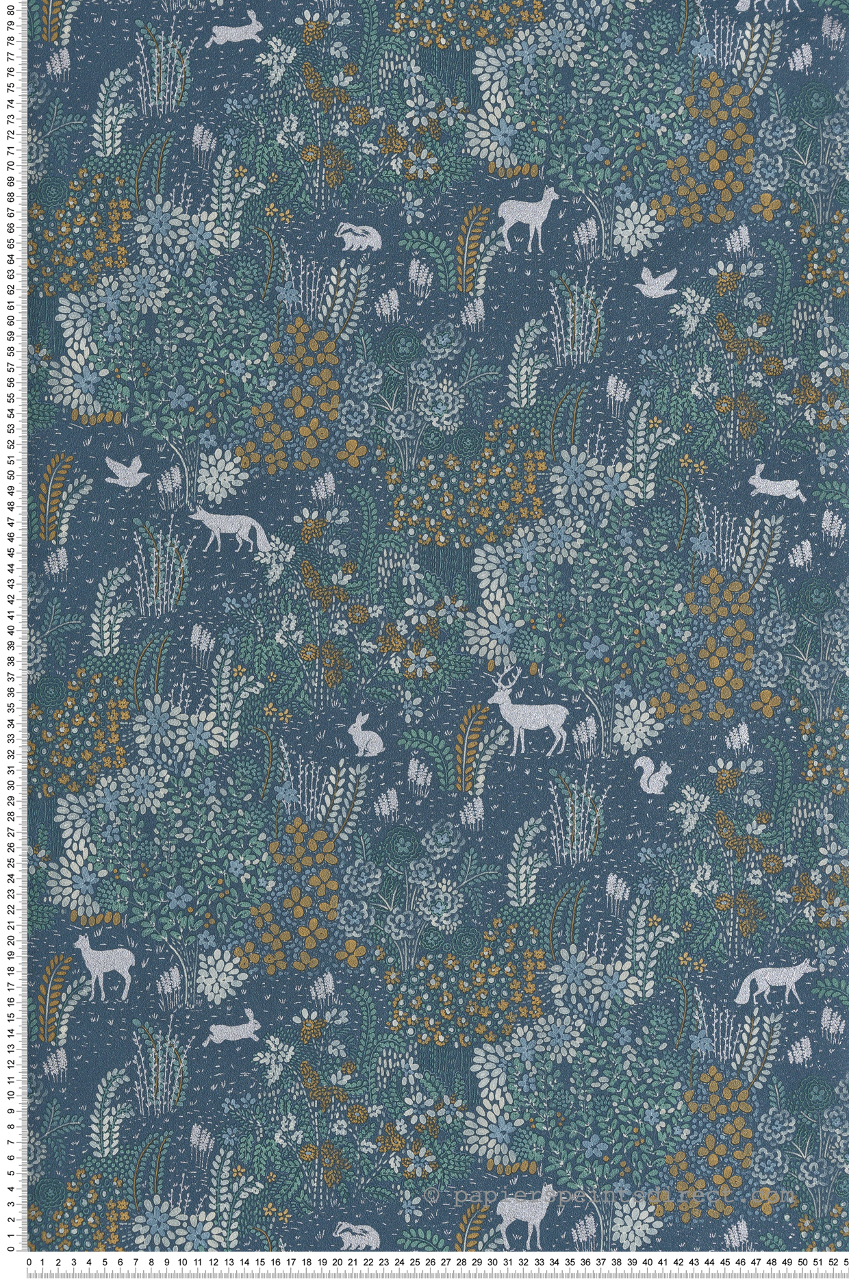 Papier Peint Animaux Forêt Wonderland bleu argenté - Flora d'Ugépa | Réf. UGP-M86701