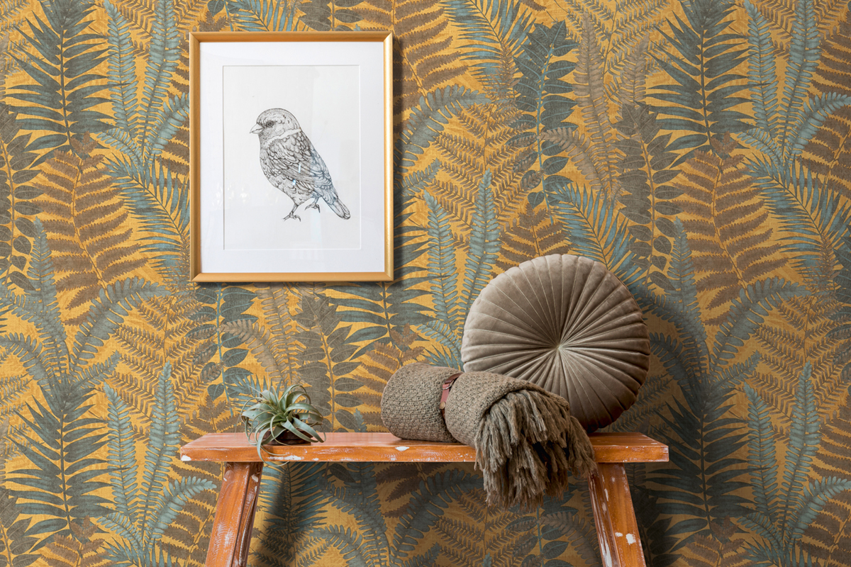 Papier peint Fougère Athyrium bleu ocre - Famous Garden d'A.S. Création | Réf. AS-393472